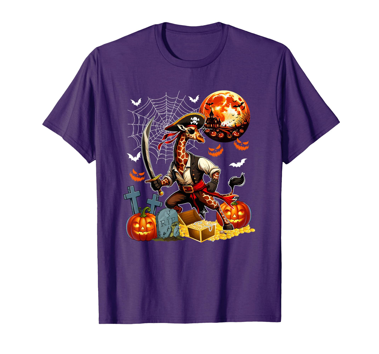 Giraffe Cosplay Pirate Halloween Horror Carved Pumpkins T-Shirt