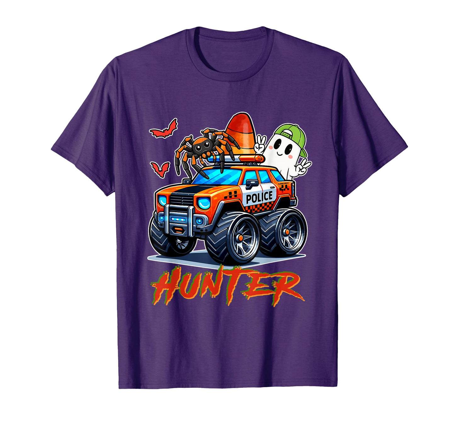 Hunter Costume Halloween Spider Cute Boo Ghost On Police Car T-Shirt