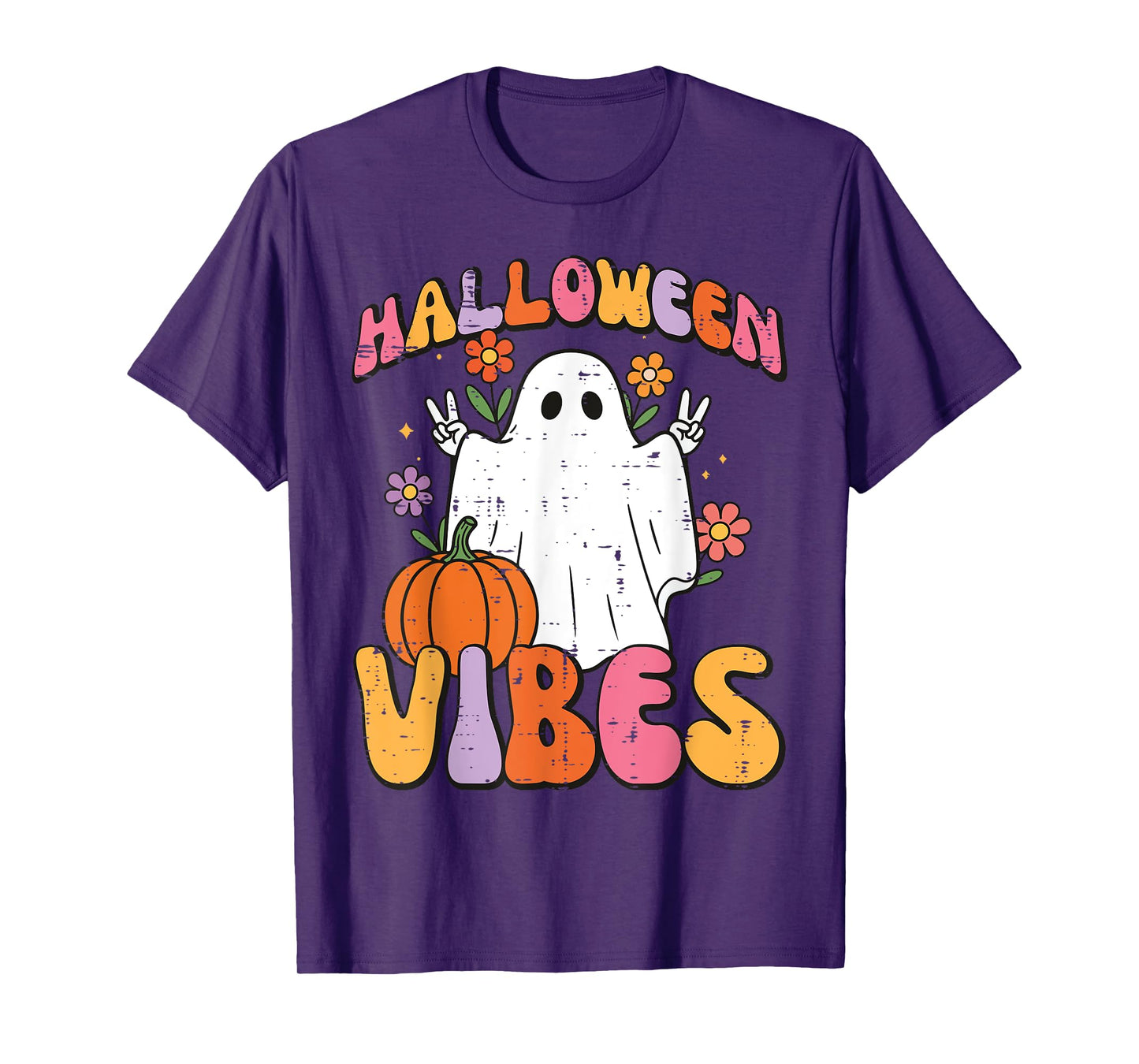 Halloween Vibes Ghost Peace Costume Groovy Women Girls Kids T-Shirt