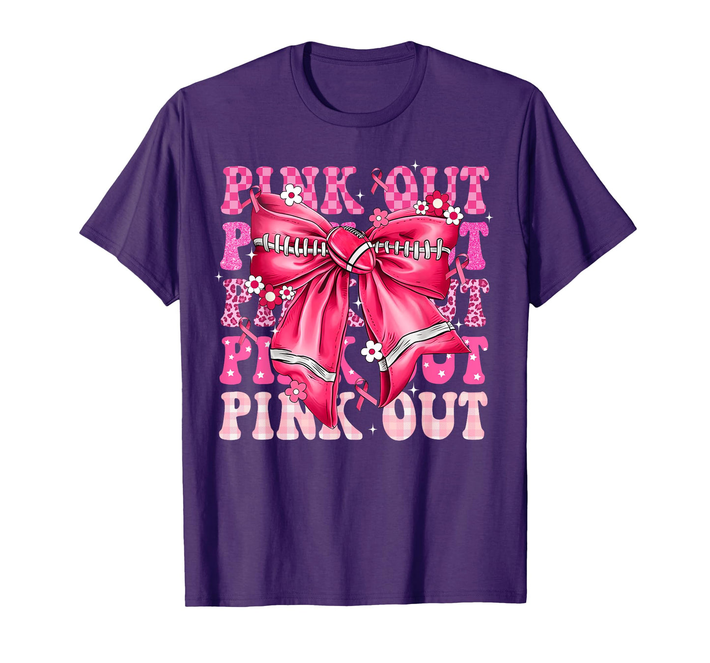 Breast Cancer Awareness Coquette Bow Pink Out Football Team T-Shirt