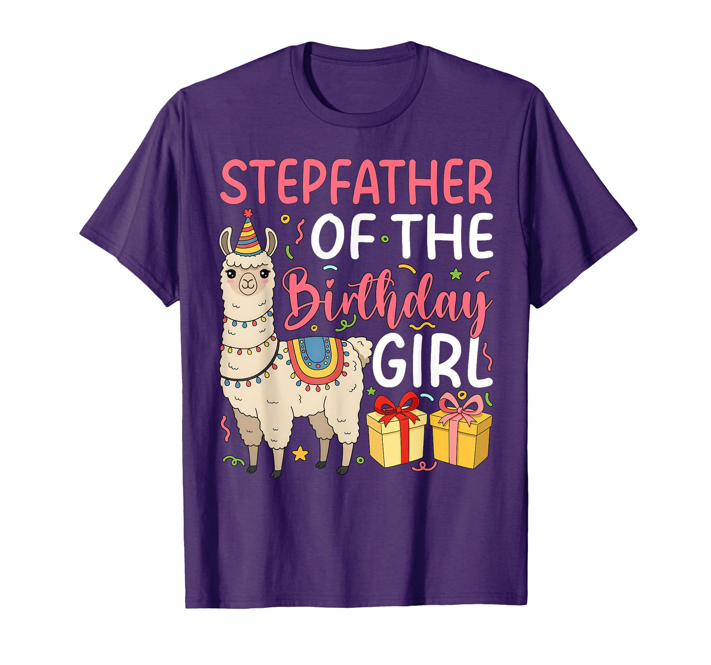 Stepfather of the Birthday Girl Llama Birthday Party T-Shirt
