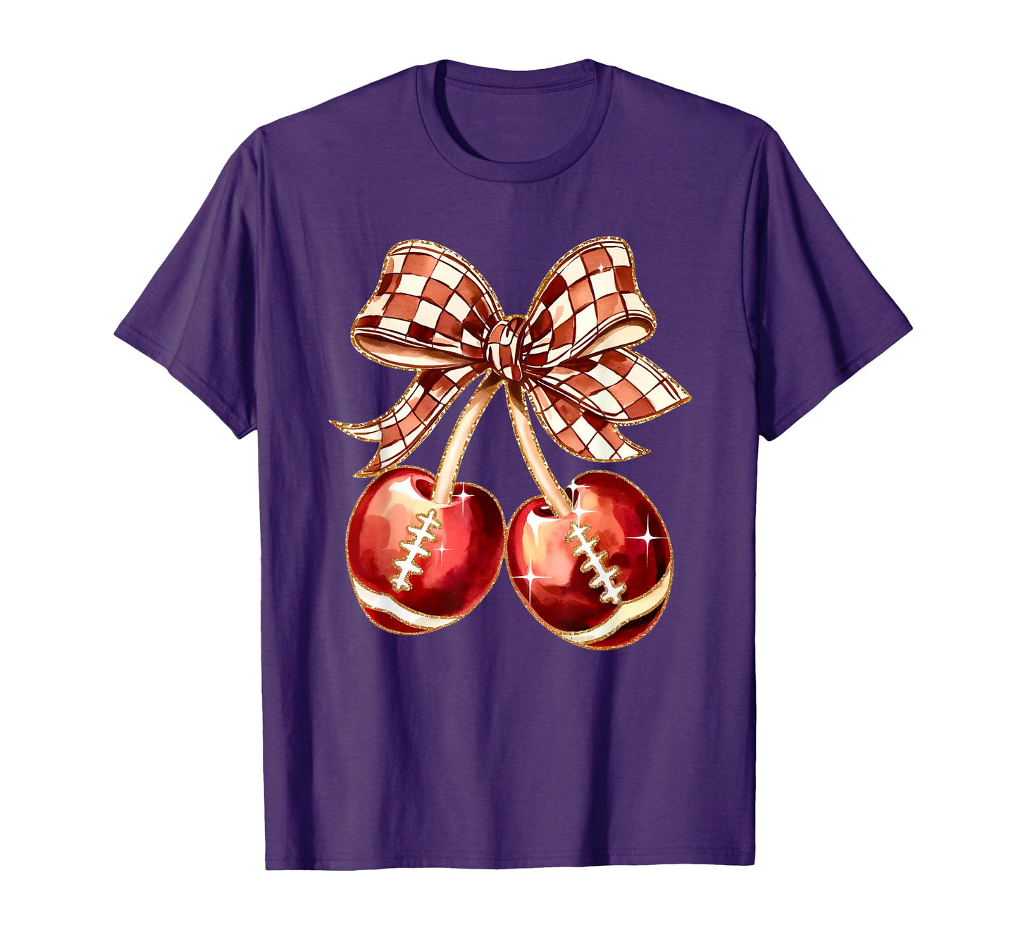 Coquette Bow Cherries Football Mom Game Day Women Girls Kids T-Shirt