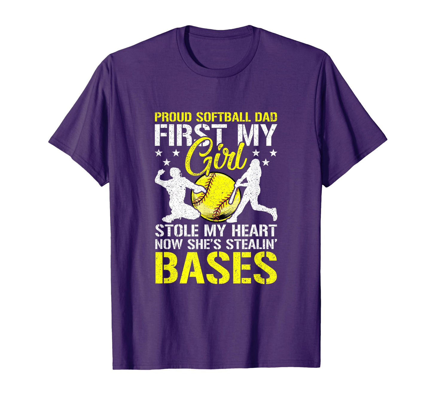 Softball Dad Girl Stole My Heart Stealing Bases Fathers Day T-Shirt
