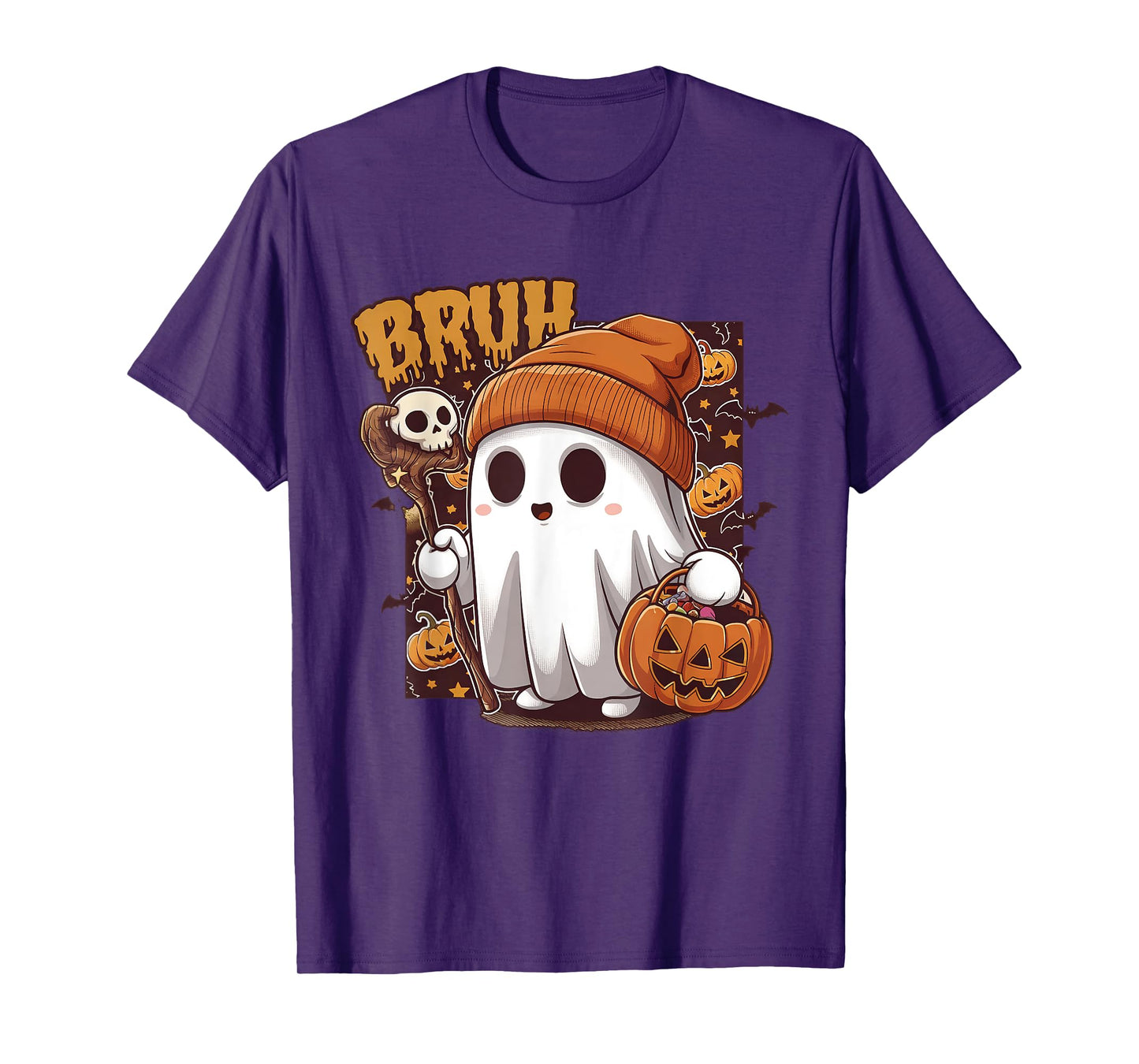 Bruh Ghost Happy Halloween Trick Or Treat Pumpkin Candy Kids T-Shirt
