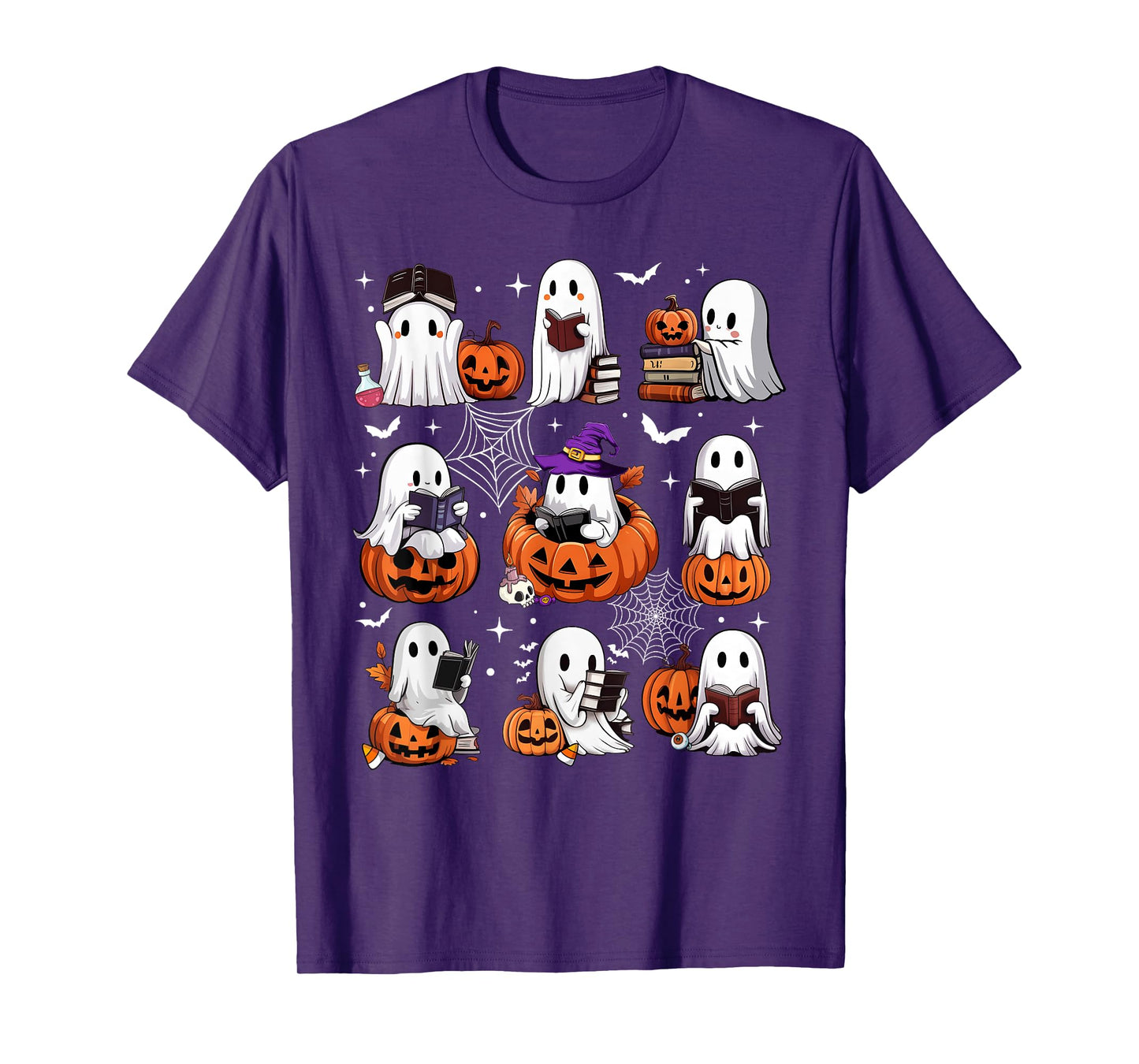 Retro Ghost Reading Books Halloween Bookish Ghost Bookworm T-Shirt