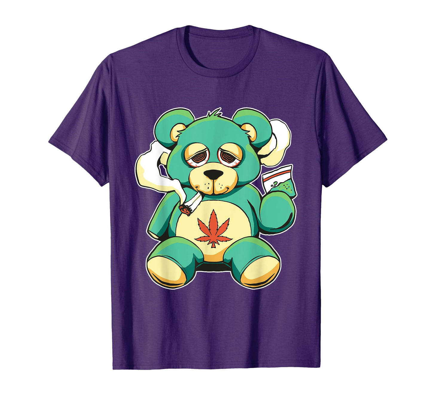 Funny Teddy Bear Pot Leaf 420 Marijuana Weed Cannabis Smokin T-Shirt