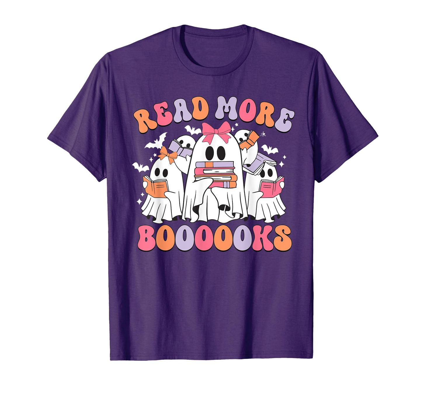 Cute Ghost Book Reading Halloween Funny Books Lover Kids T-Shirt