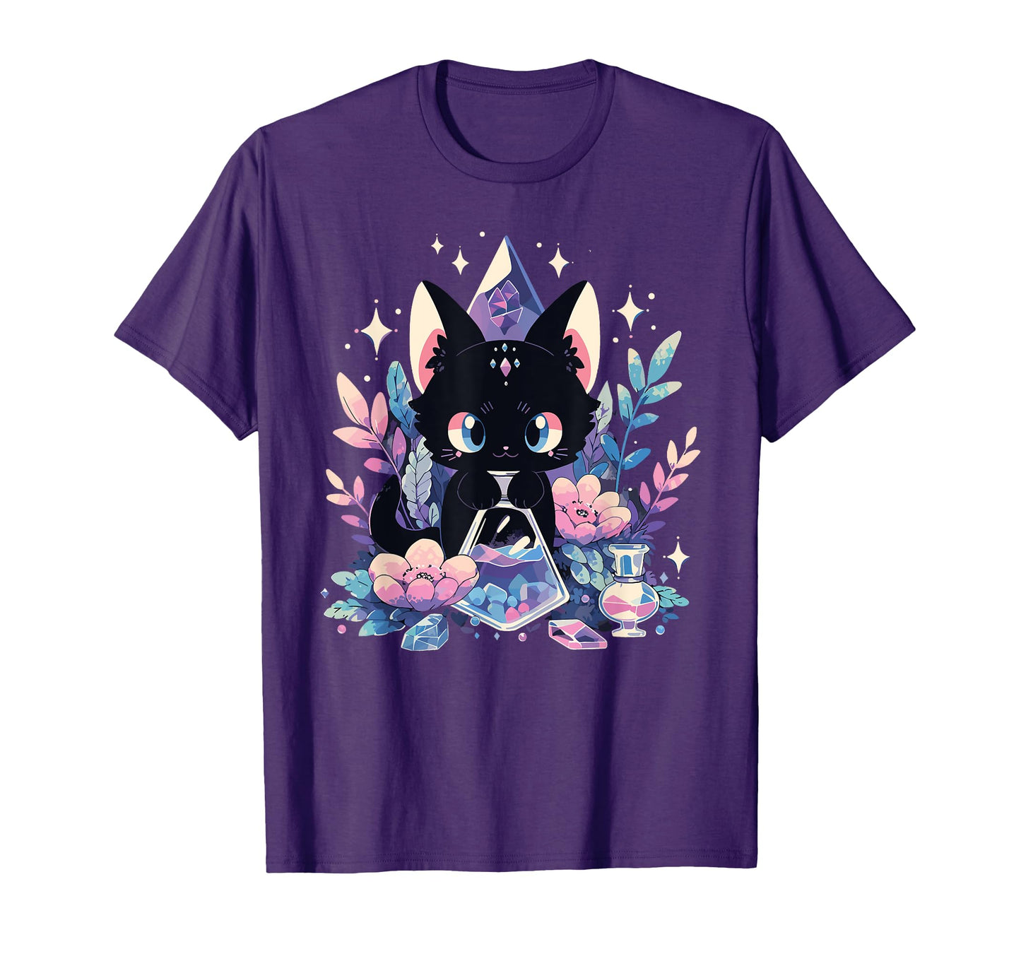 Cute Kawaii Witch Black Cat Crystal Alchemist Pastel Goth T-Shirt