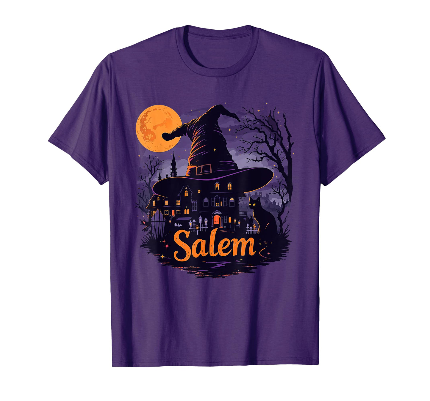 Vintage Salem Massachusetts Halloween Skyline Cityscape T-Shirt