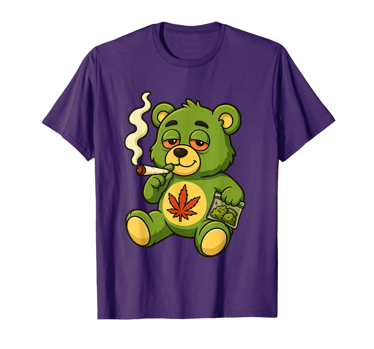 Teddy Bear Funny Weed Smoking Bear with Joint Cannabis Leaf T-Shirt