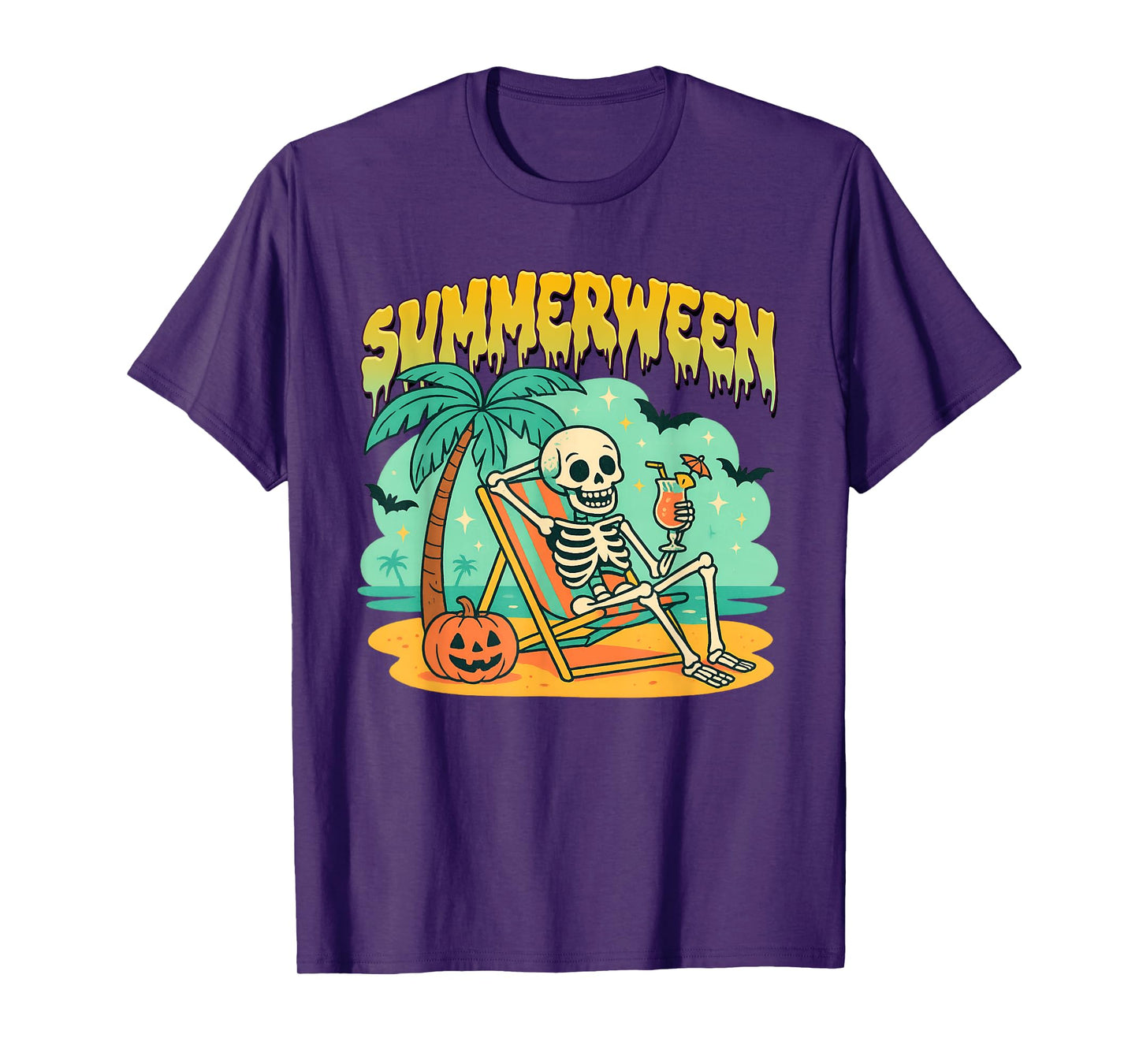 Summer Watermelon Jack-o-lantern Happy Summerween Skeleton T-Shirt