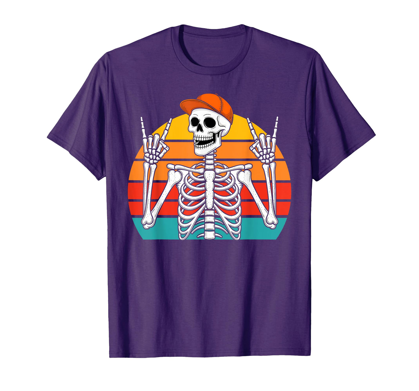Halloween Rocker Skeleton Cap Cool Punk Rock Men Boy Vintage T-Shirt