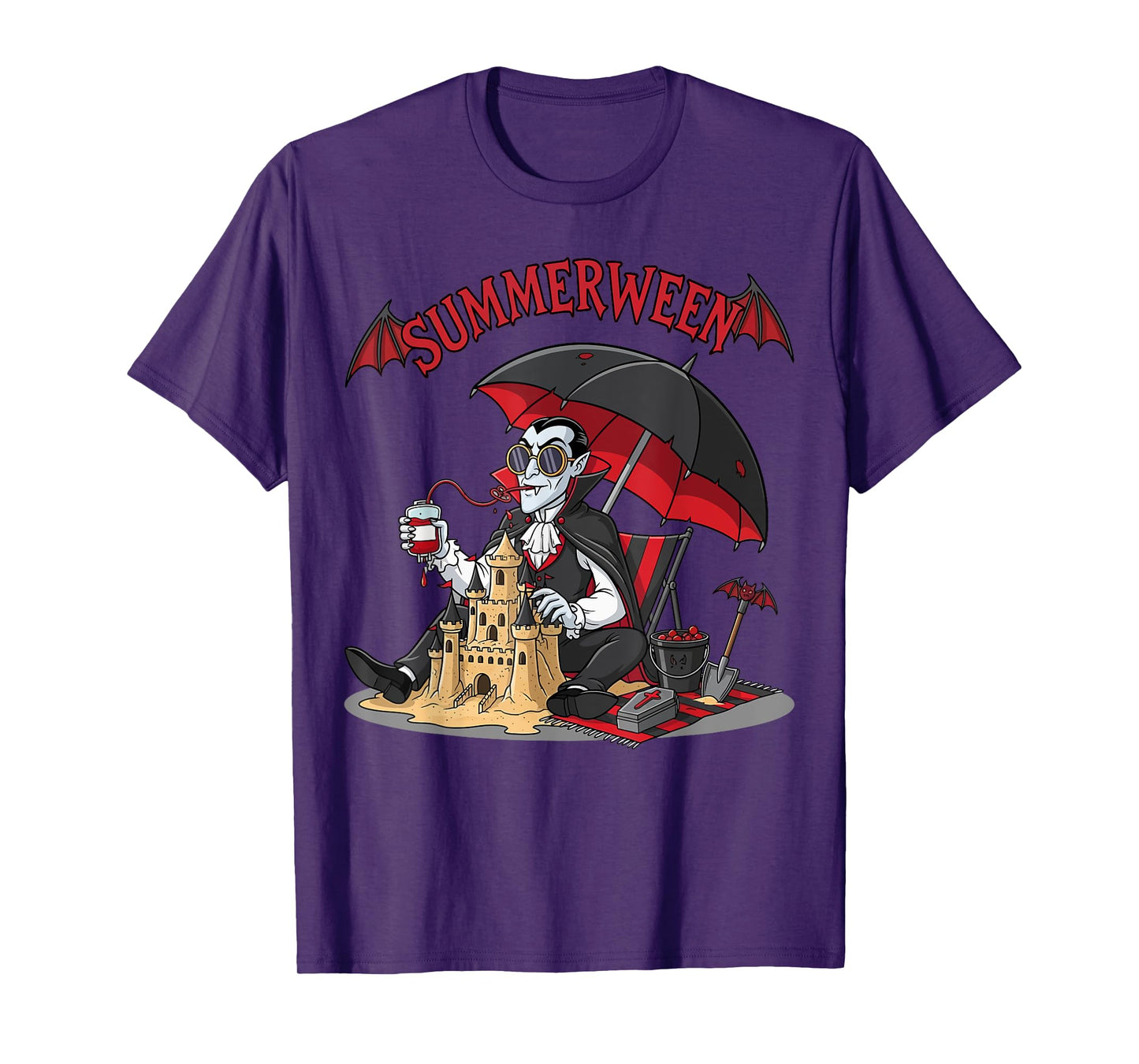Summerween Vampire Beach Dracula Sandcastle Gothic Halloween T-Shirt