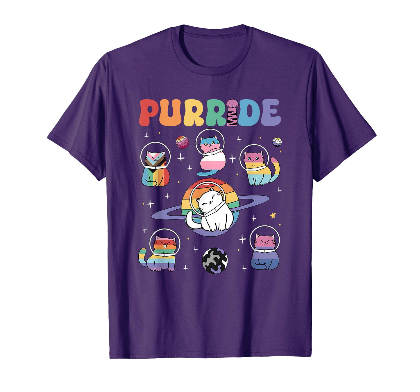 Purride Cat LGBT, Cats In Space, Rainbow Cats LGBT Pride T-Shirt for Men Women