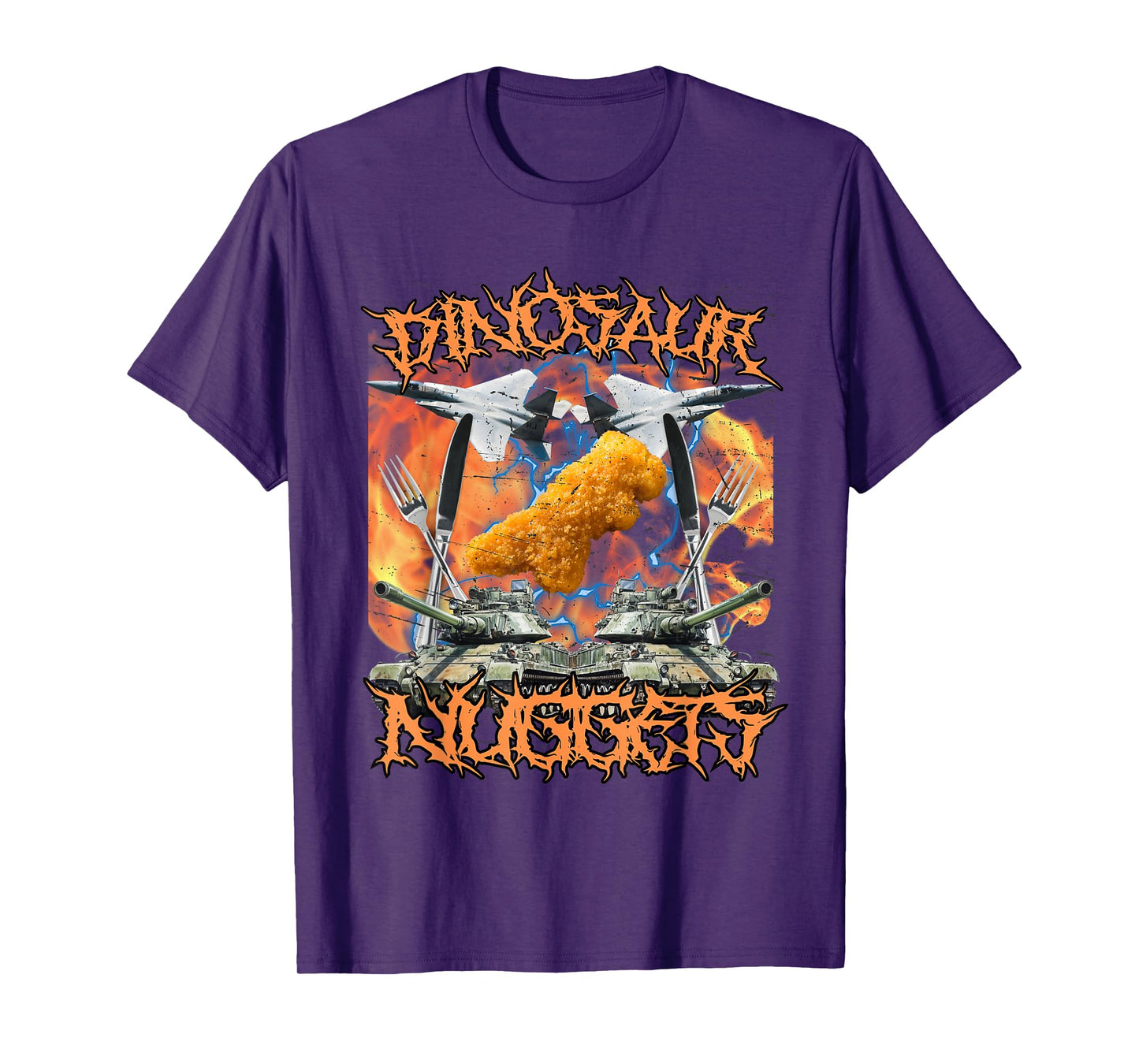 Funny Dinosaur Chicken Nugget Bootleg Hardcore Flames Meme T-Shirt