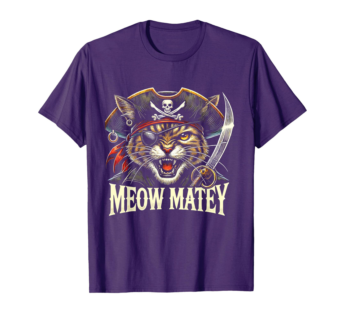 Meow Matey Pirate Cat Halloween T-Shirt