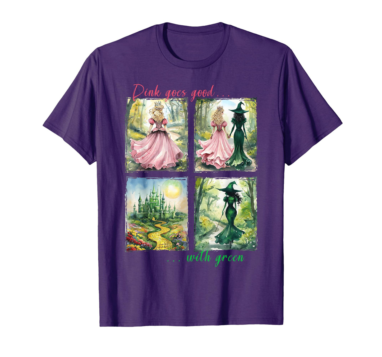 Pink Witch Goes Good With Green Halloween Witch Women Girls T-Shirt