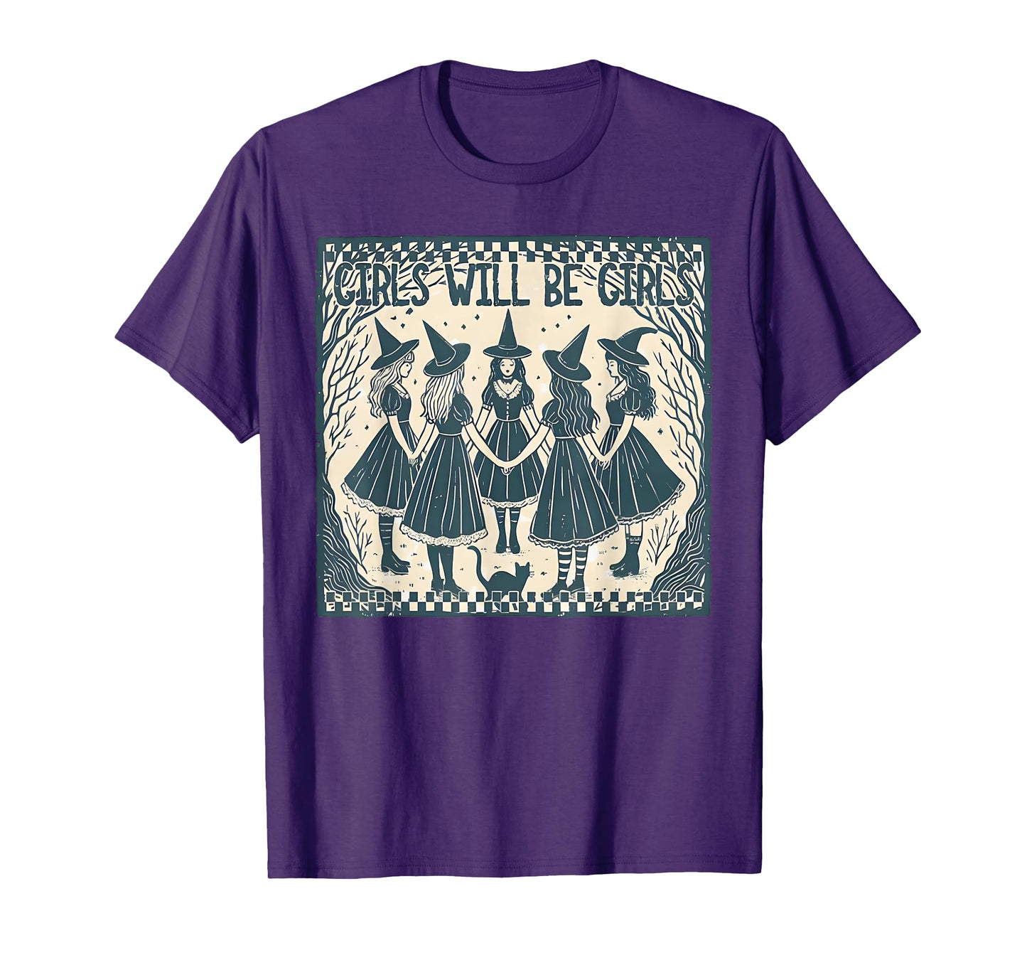 Vintage Girl Will be Girls Funny Witch Halloween T-Shirt