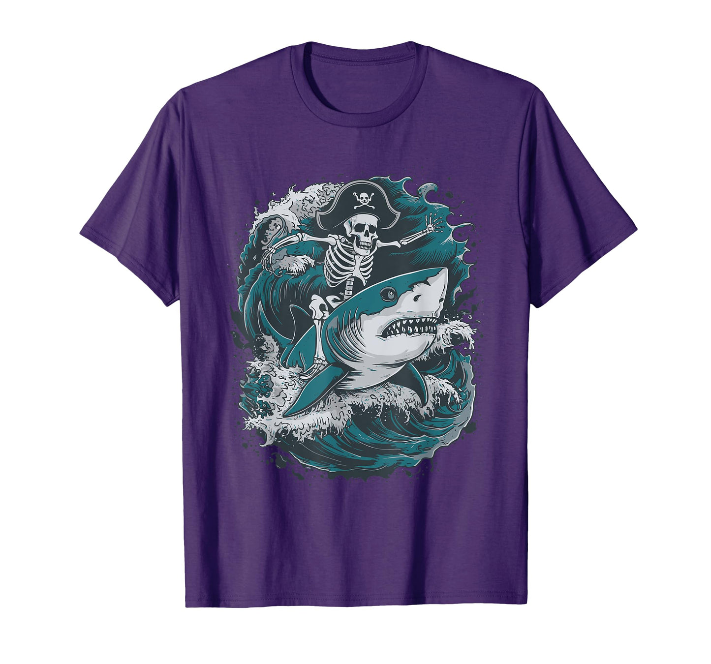 Skeleton Riding Shark T-Shirt
