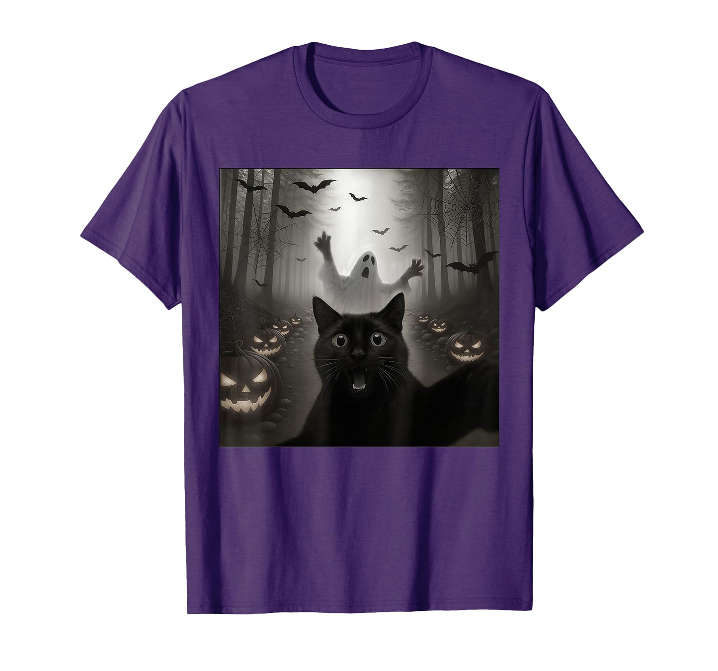 Funny Cat Selfie With Ghost Spooky Halloween Costume Men Kid T-Shirt