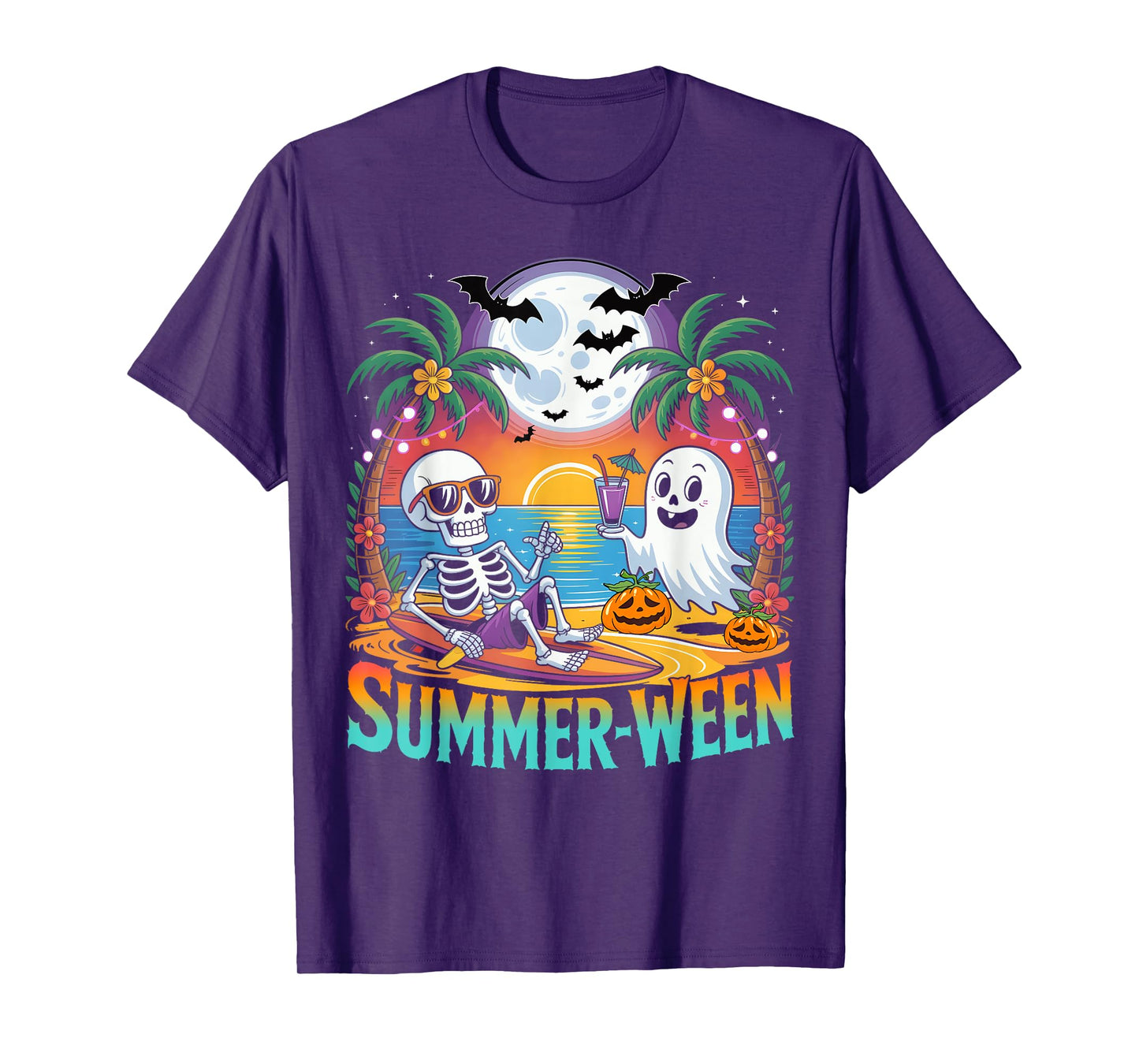 Beach Party Halloween Vibes Summerween Skeleton Ghost T-Shirt
