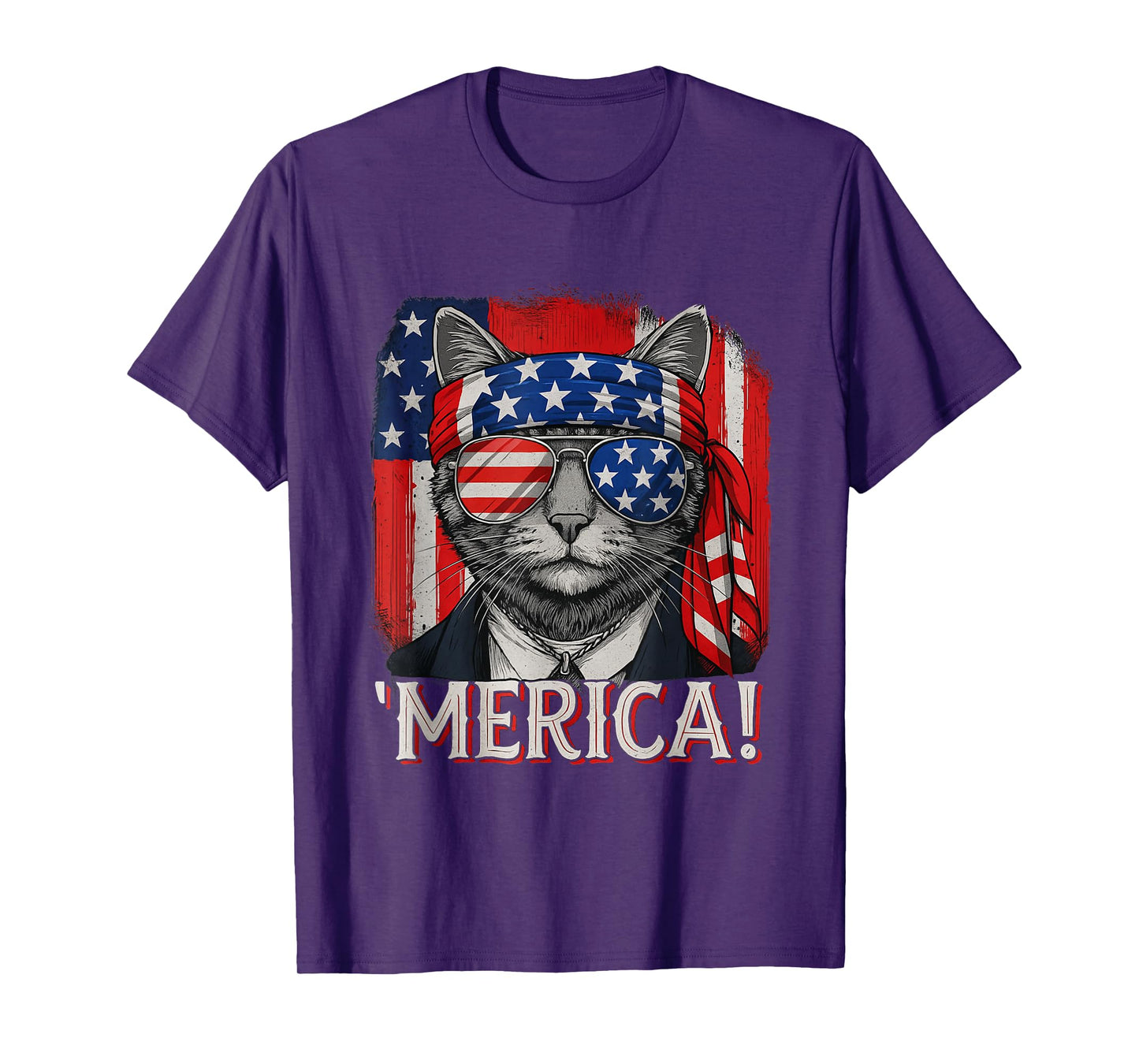 Cat 4th Of July Merica Kitten Boys Men Women American Flag T-Shirt