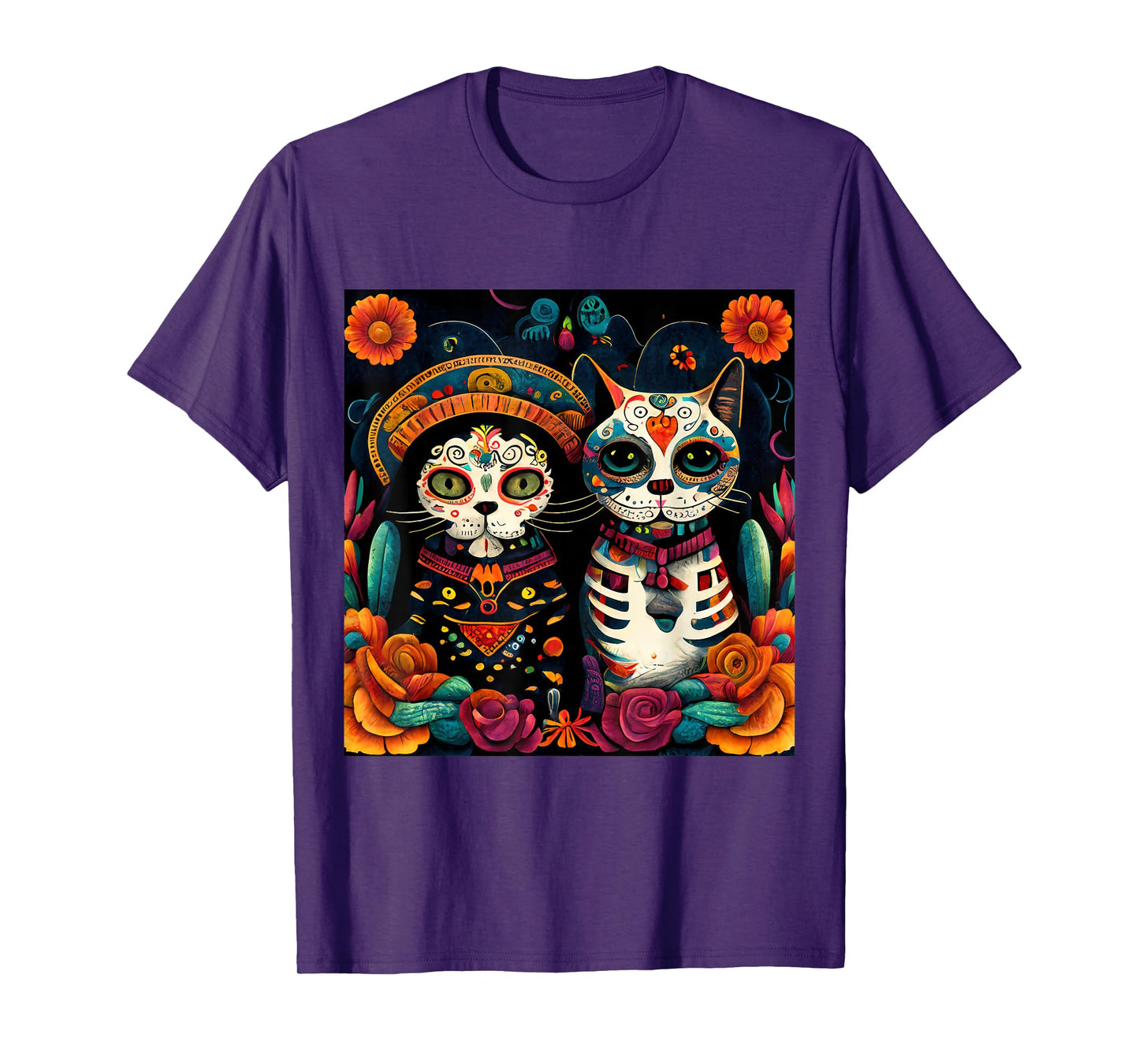 Dia De Los Muertos Shirt Cat Sugar Skull Mexican Men Women Kids T-Shirt