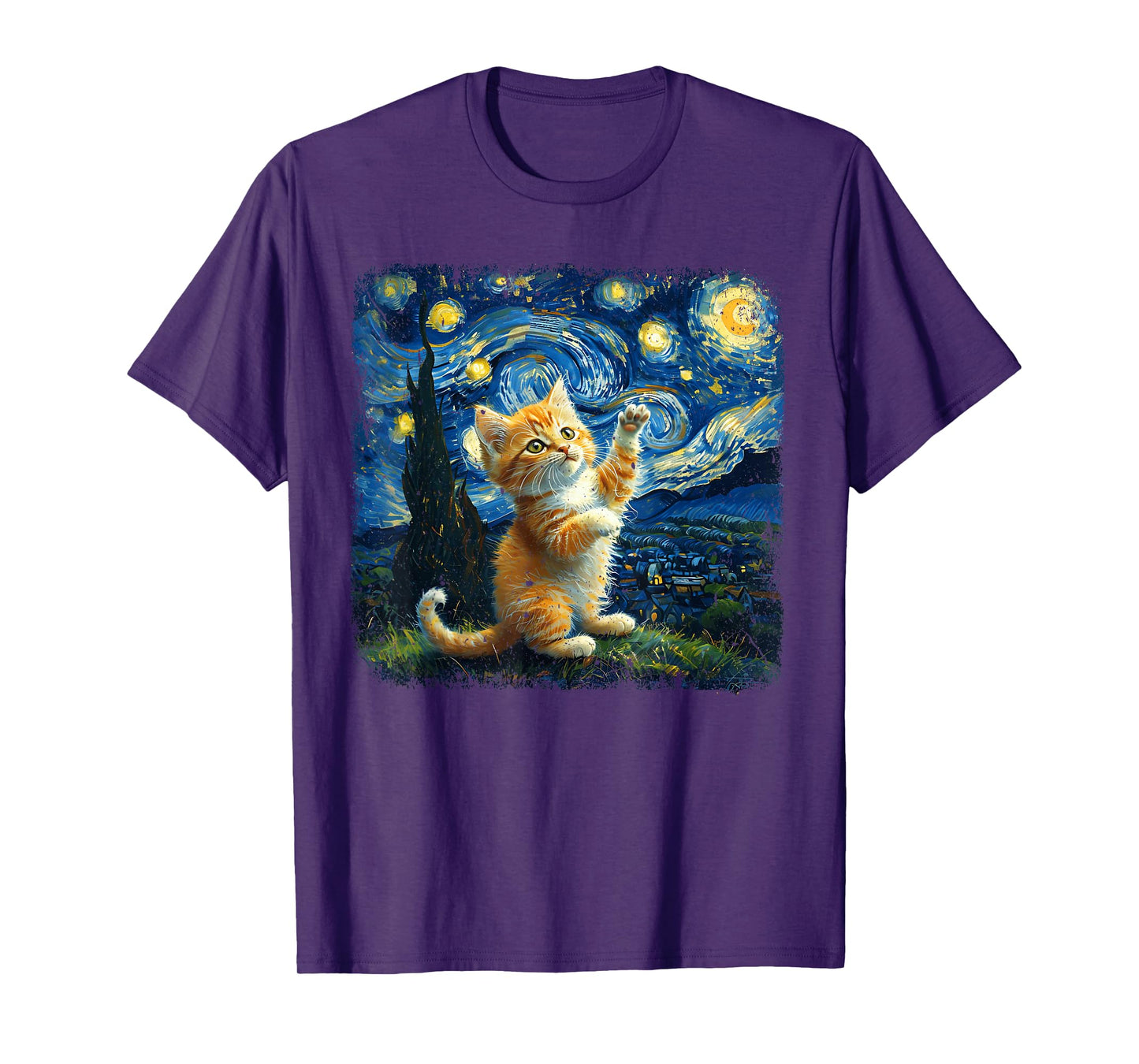 Cat Starry Night Van Gogh Cat Lover Mom Dad Men Women Kid T-Shirt