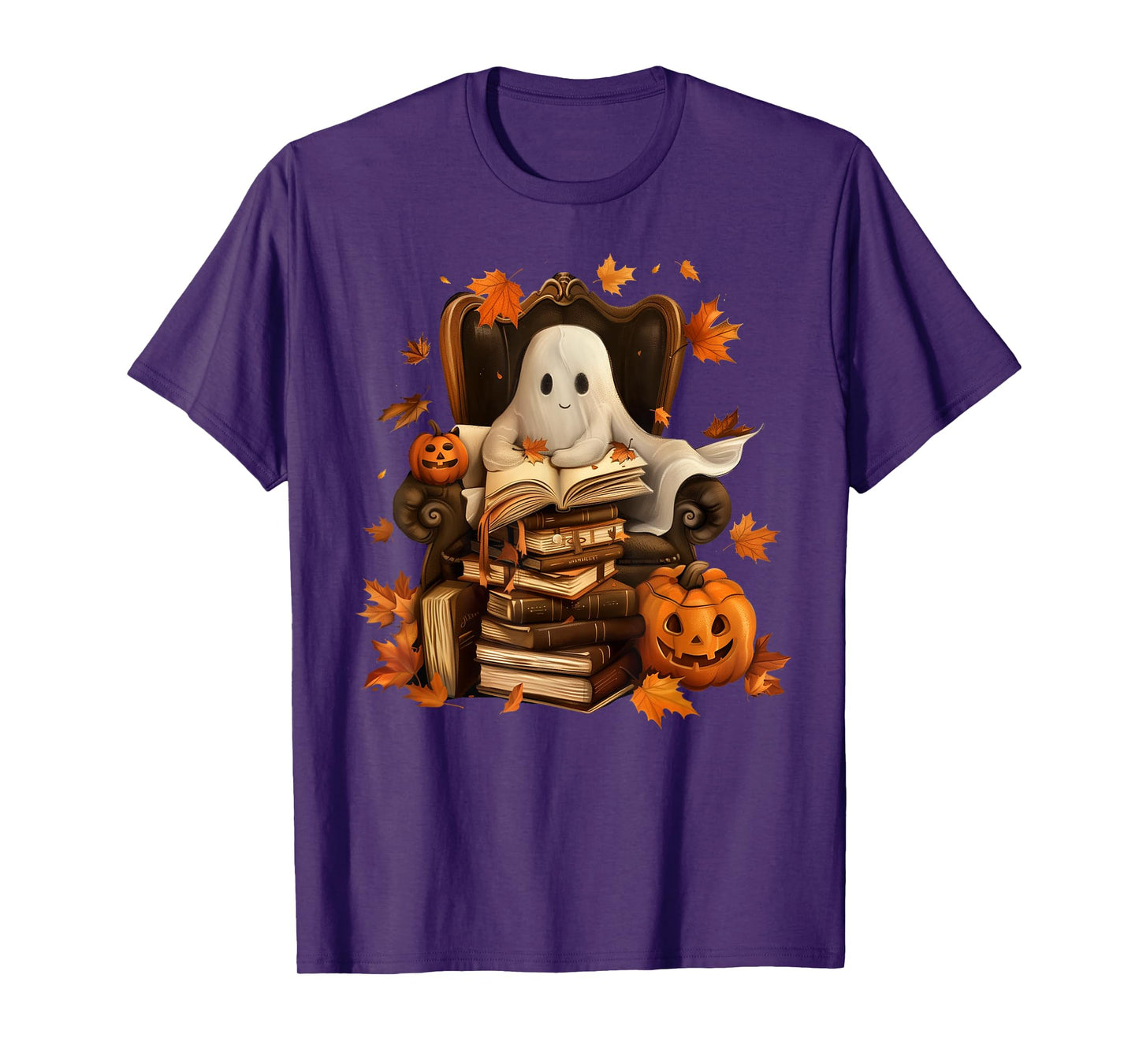 Vintage Ghost Book Reading Pumpkin Gothic Halloween Teachers T-Shirt