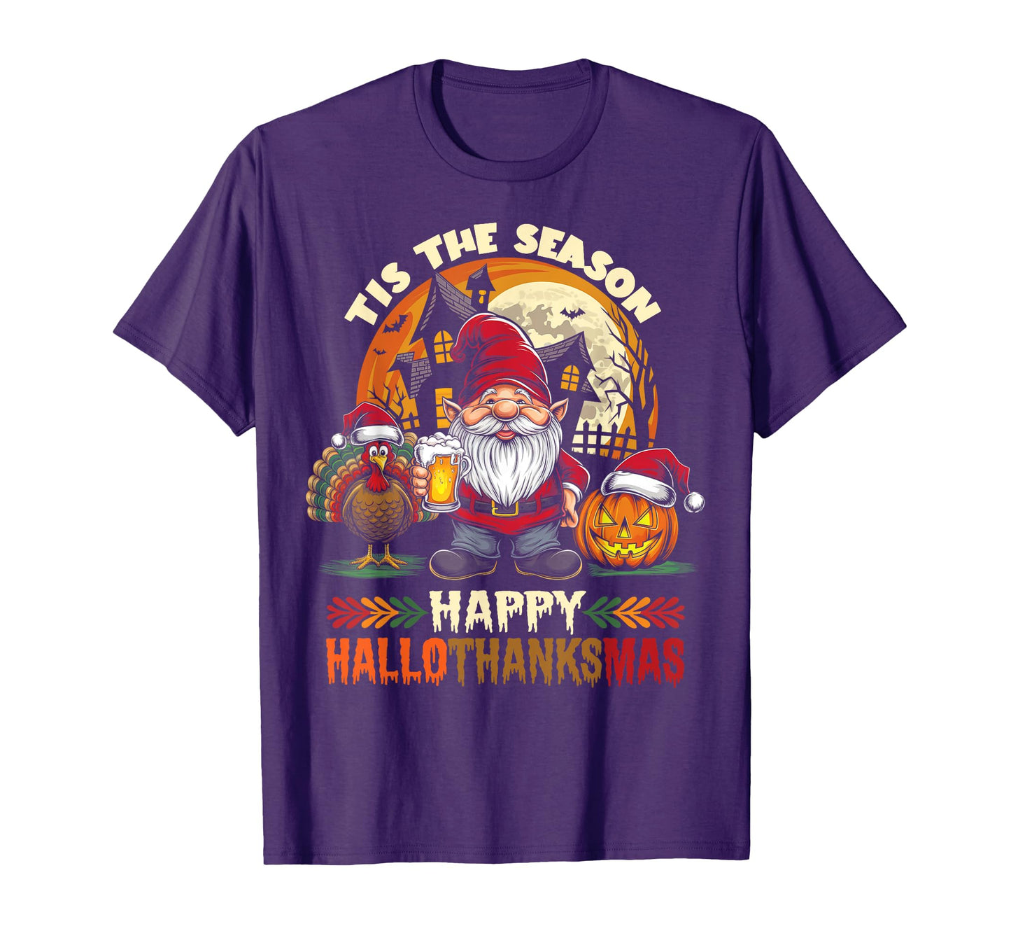 Happy Hallothanksmas Halloween Thanksgiving Merry Christmas T-Shirt