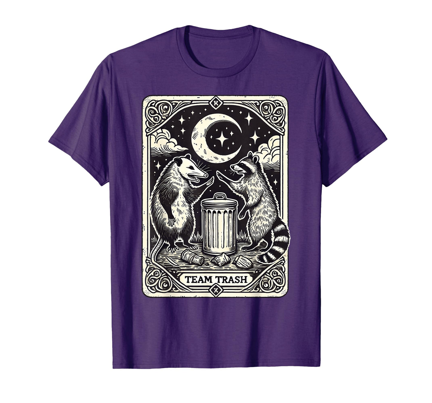 Tarot Card Vintage Team Trash Crescent Moon Opossum Raccoon T-Shirt