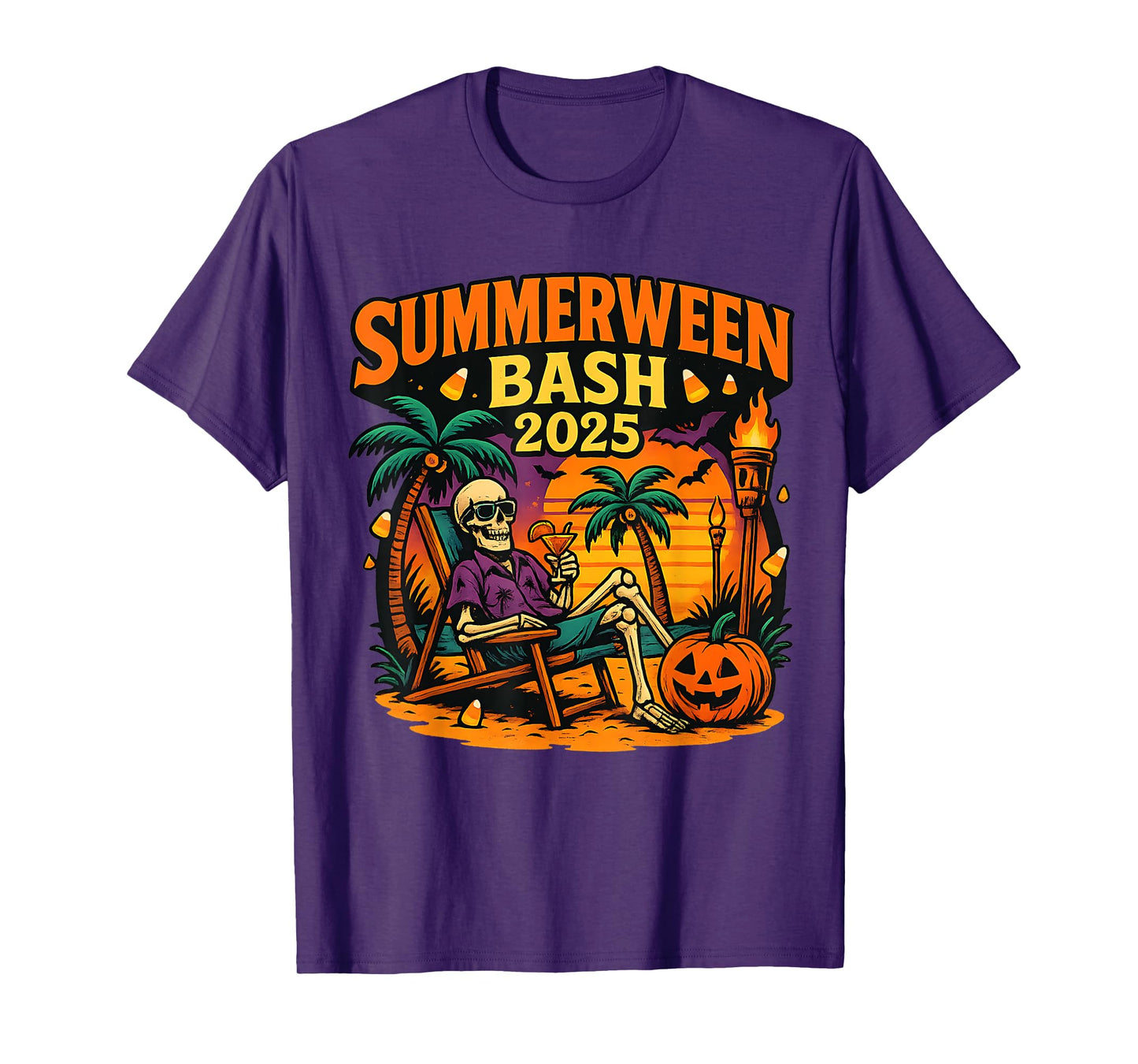 SummerWeen Bash 2025 Skeleton Beach Party Halloween Vibes T-Shirt