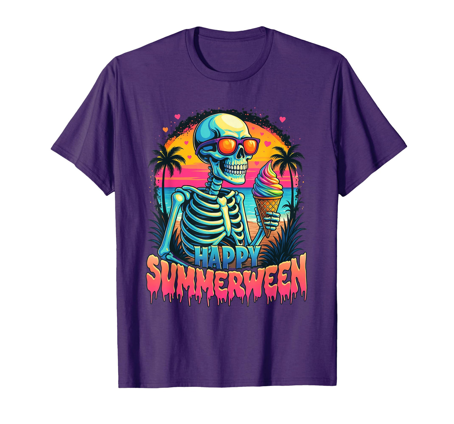 Summer Watermelon Jack-o-lantern Happy Summerween Skeleton T-Shirt