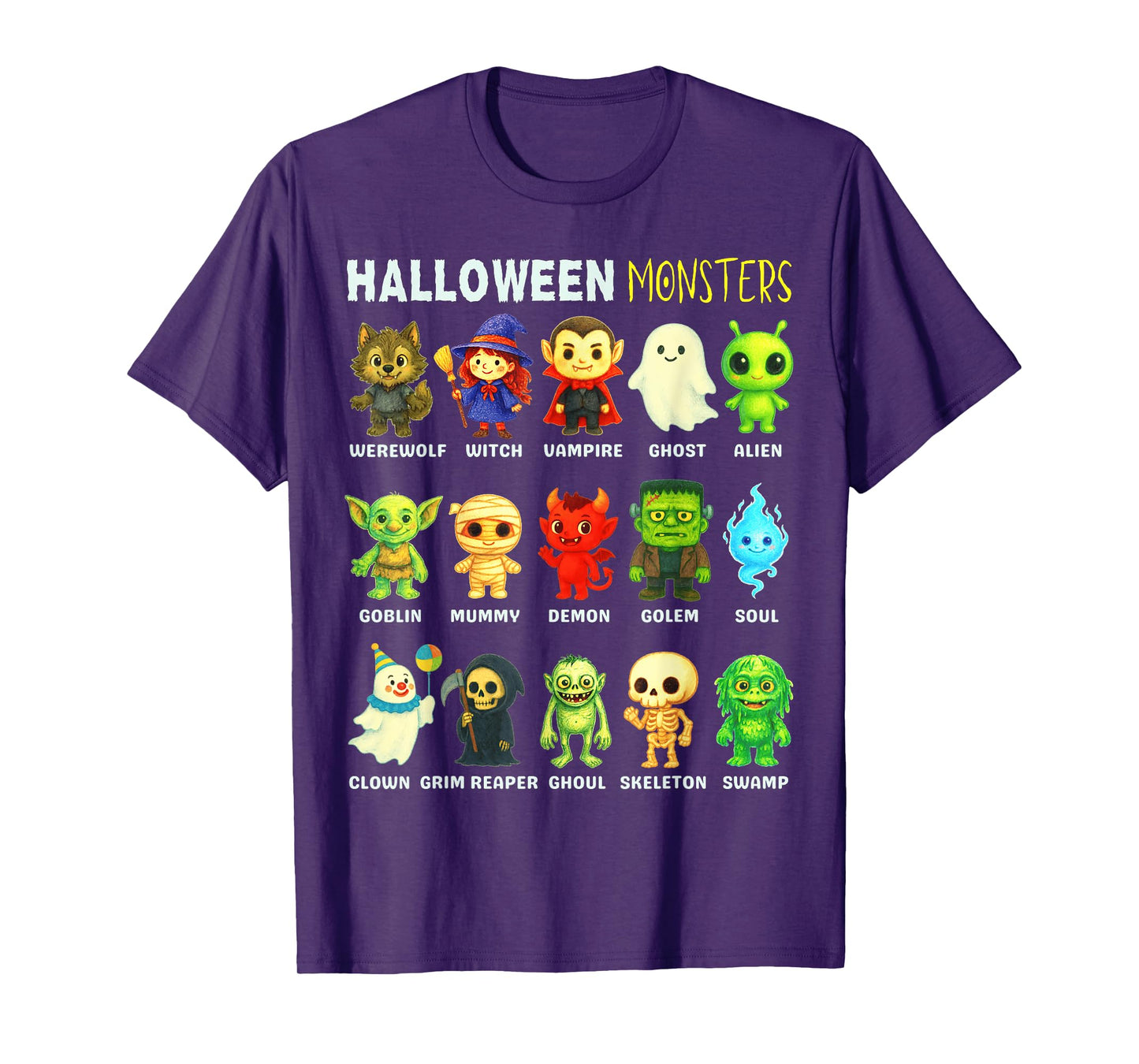 Types of Halloween Monsters Educational Poster For Kids Cute T-Shirt