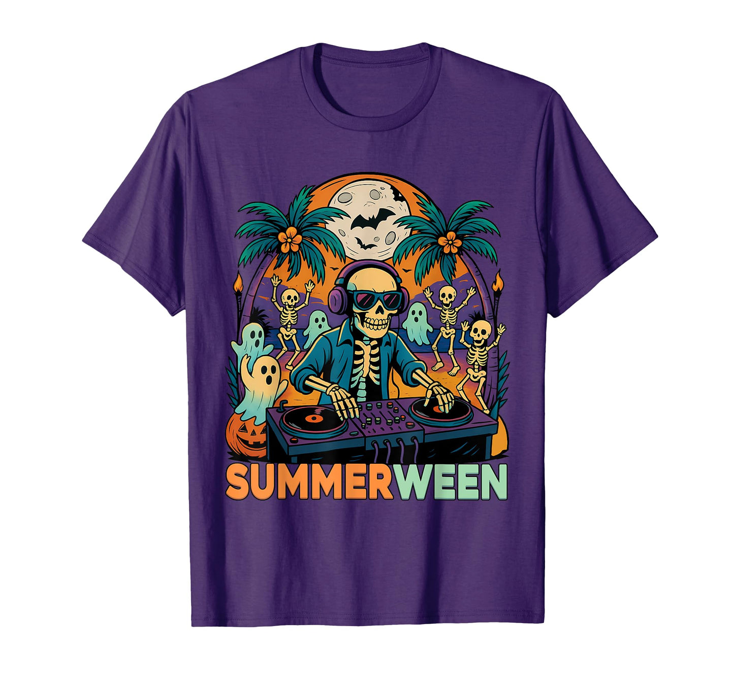 Summerween DJ Skeleton Beach Party Halloween Music Vibes T-Shirt