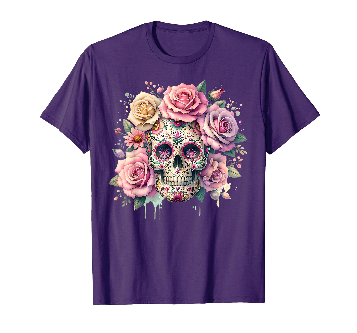 Rose Flower Skull Day Of The Dead Dia De Los Muertos Catrina T-Shirt