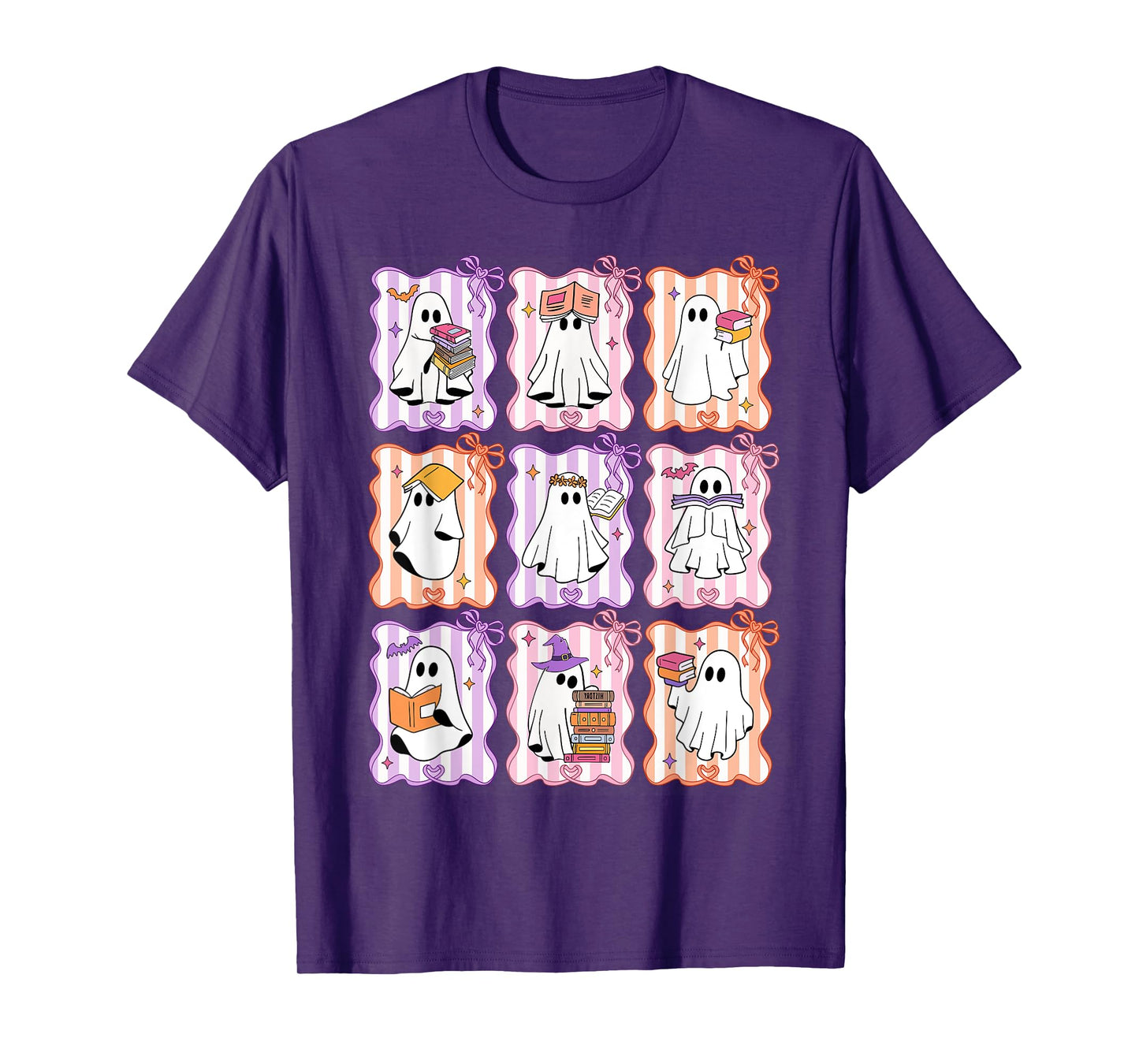 Preppy Spooky Ghost Reading Halloween Books Lover Teacher T-Shirt