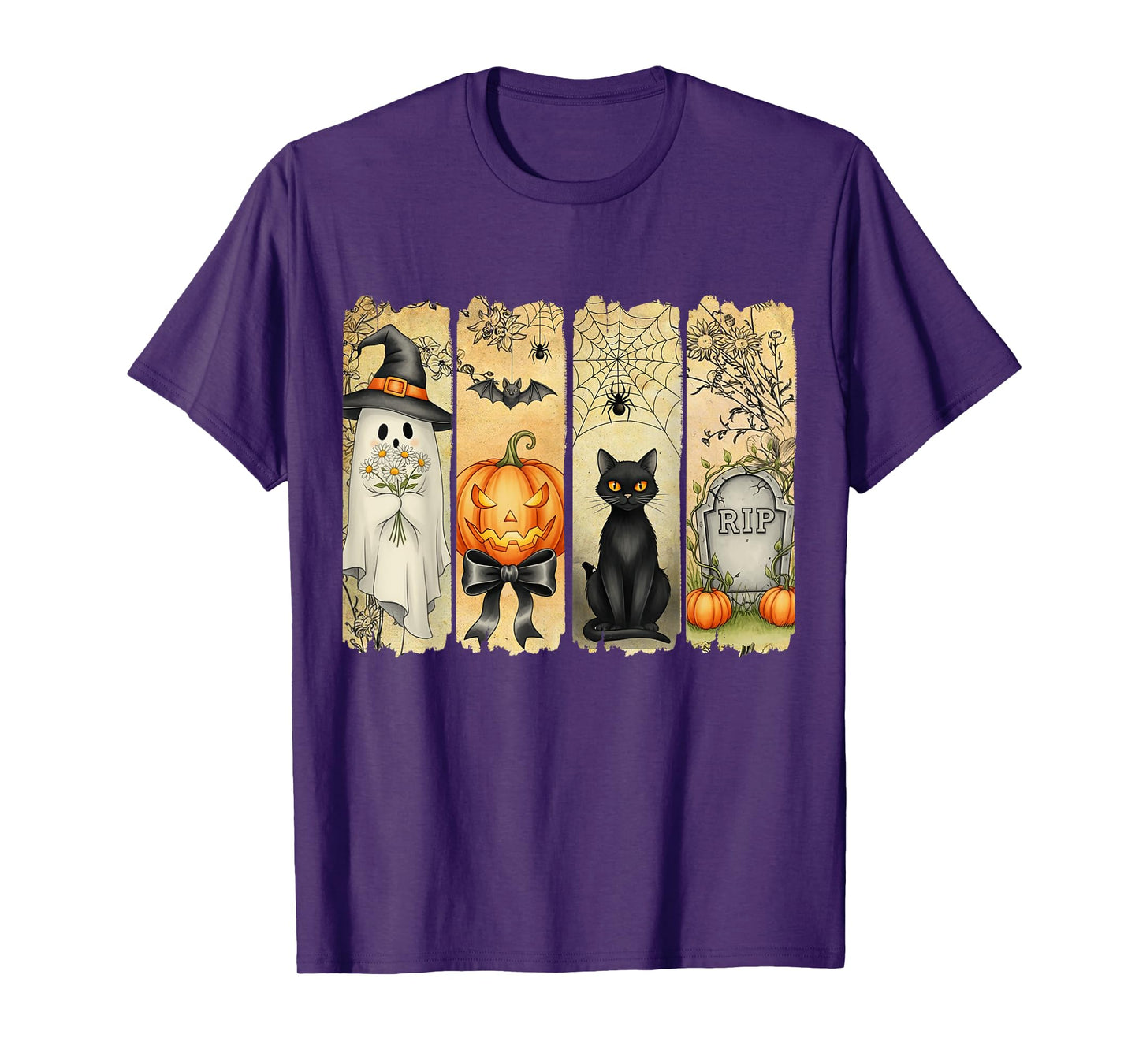 Spooky Season Vintage Halloween Ghost Pumpkin Coquette Bow T-Shirt