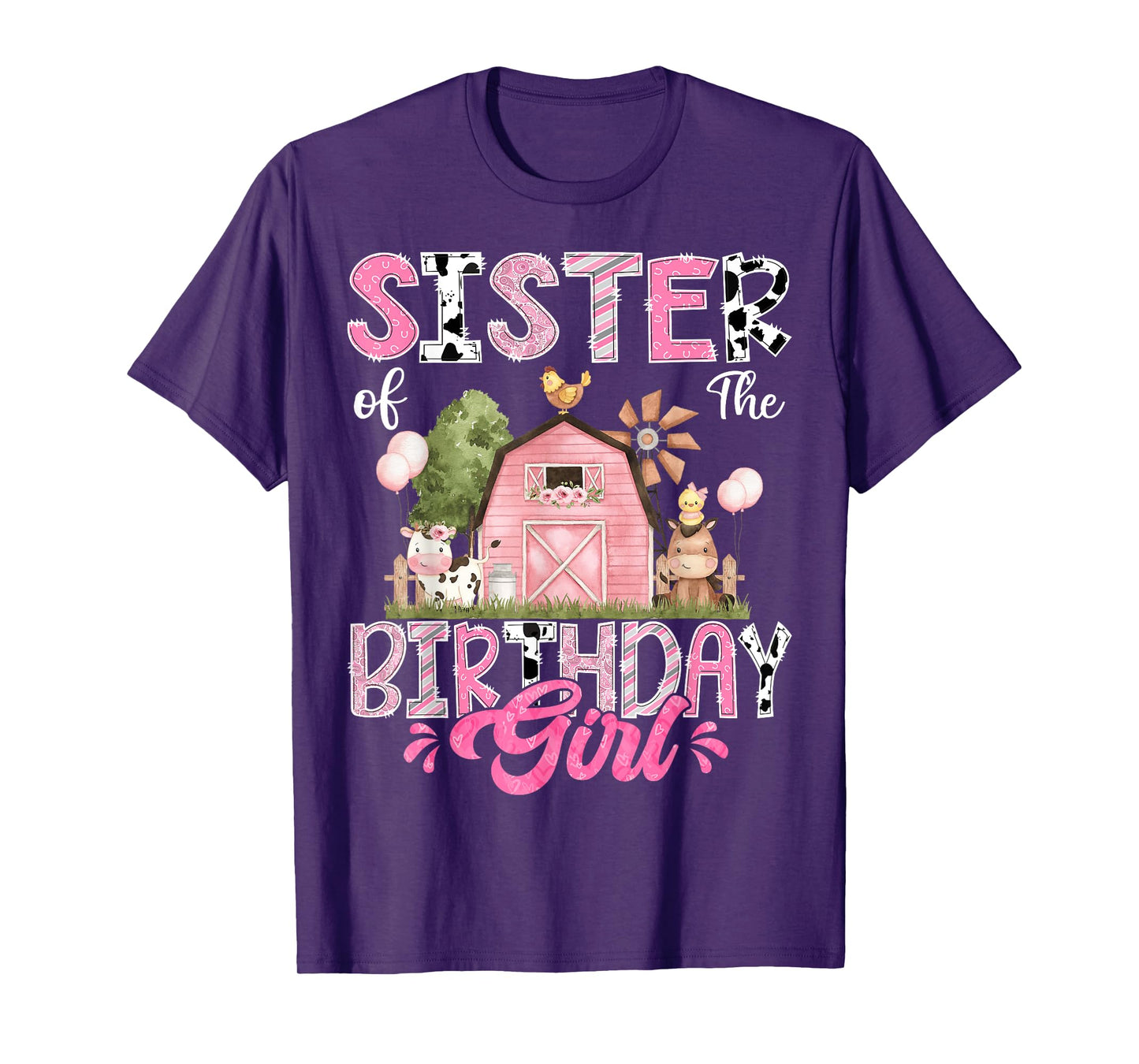 Sister Of The Birthday Girl 1St Birthday Pink Cow Farm T-Shirt