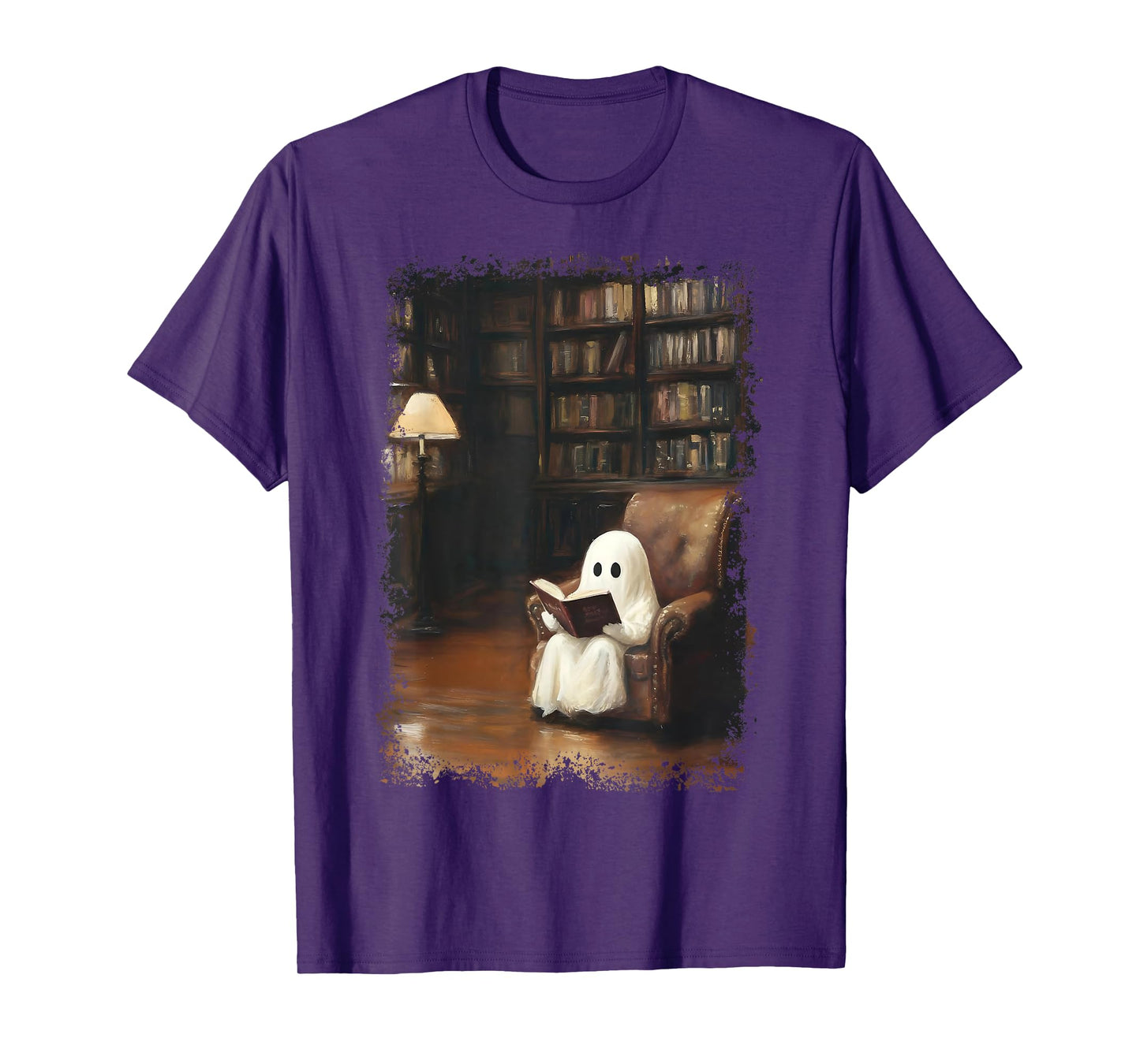Funny Ghost Book Reading Books Lover Teacher Happy Halloween T-Shirt