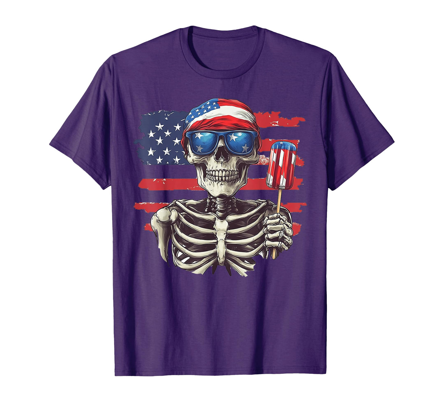 American Flag Skull Skeleton 4th Of July Shirt For Men Women T-Shirt