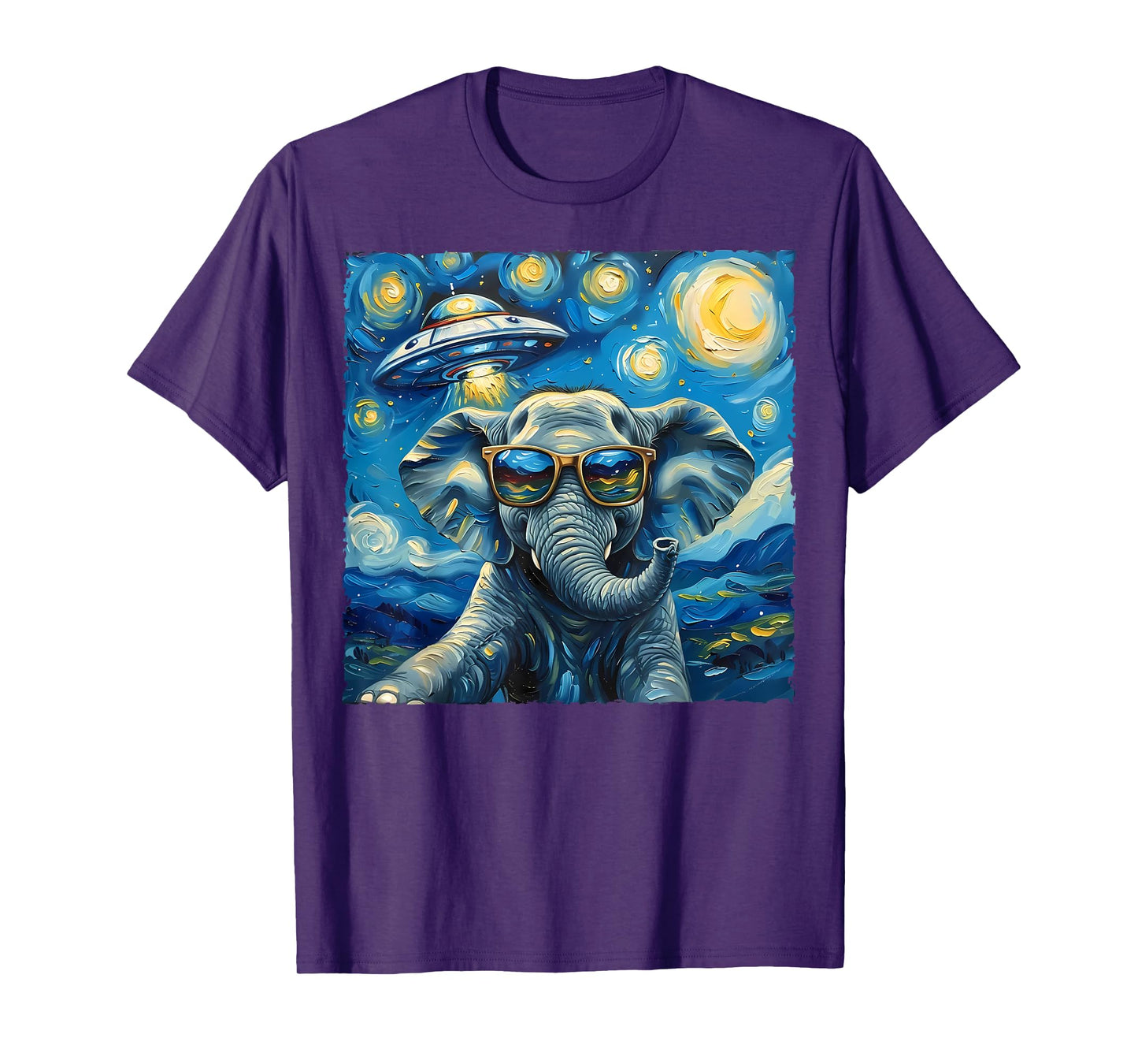 Elephant Selfie Van Gogh Style Starry Night Alien UFO Sci-Fi T-Shirt