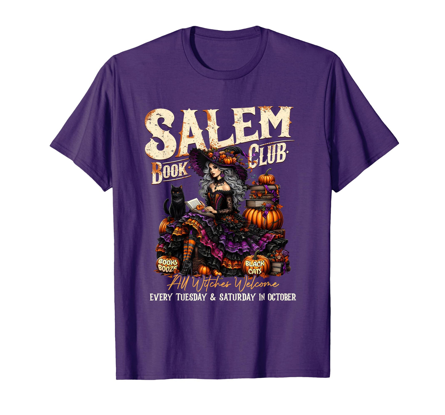 Salem Book Club Witches Welcome Books Black Cats T-Shirt
