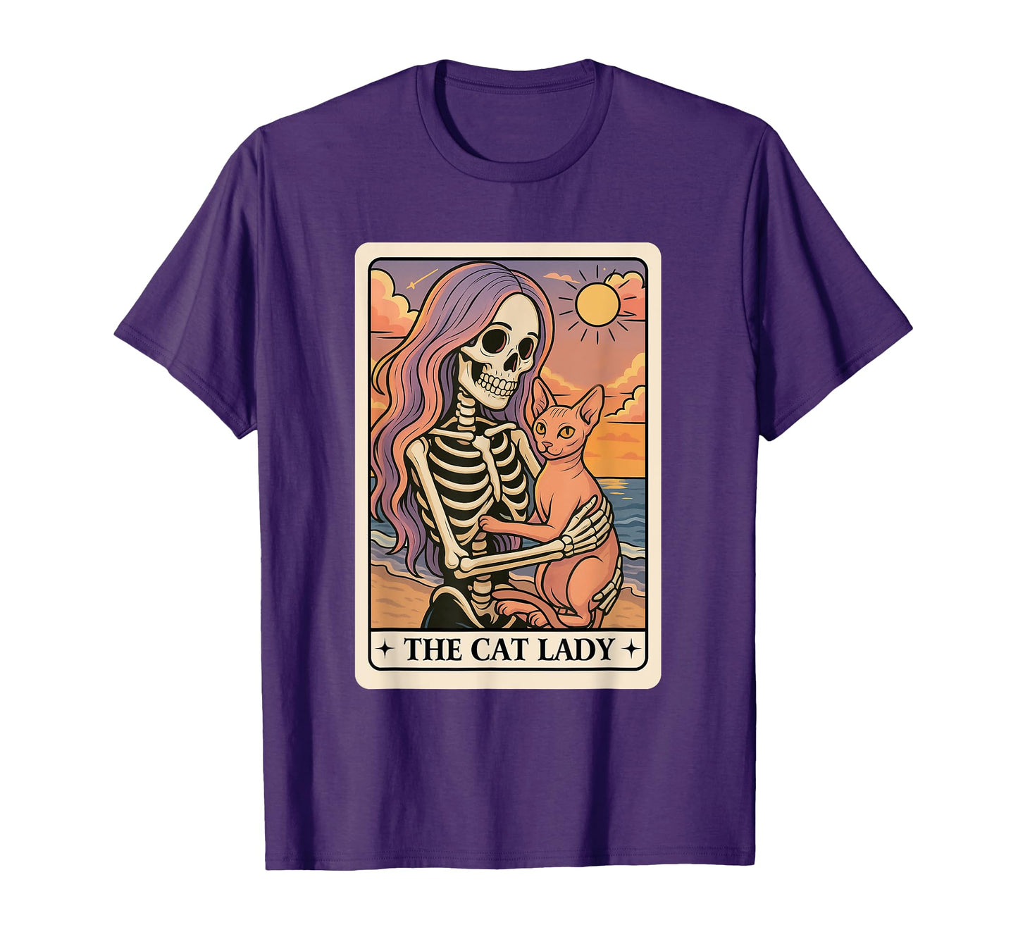 The Cat Lady Tarot Card Skeleton Holding Cat Tarot Card T-Shirt