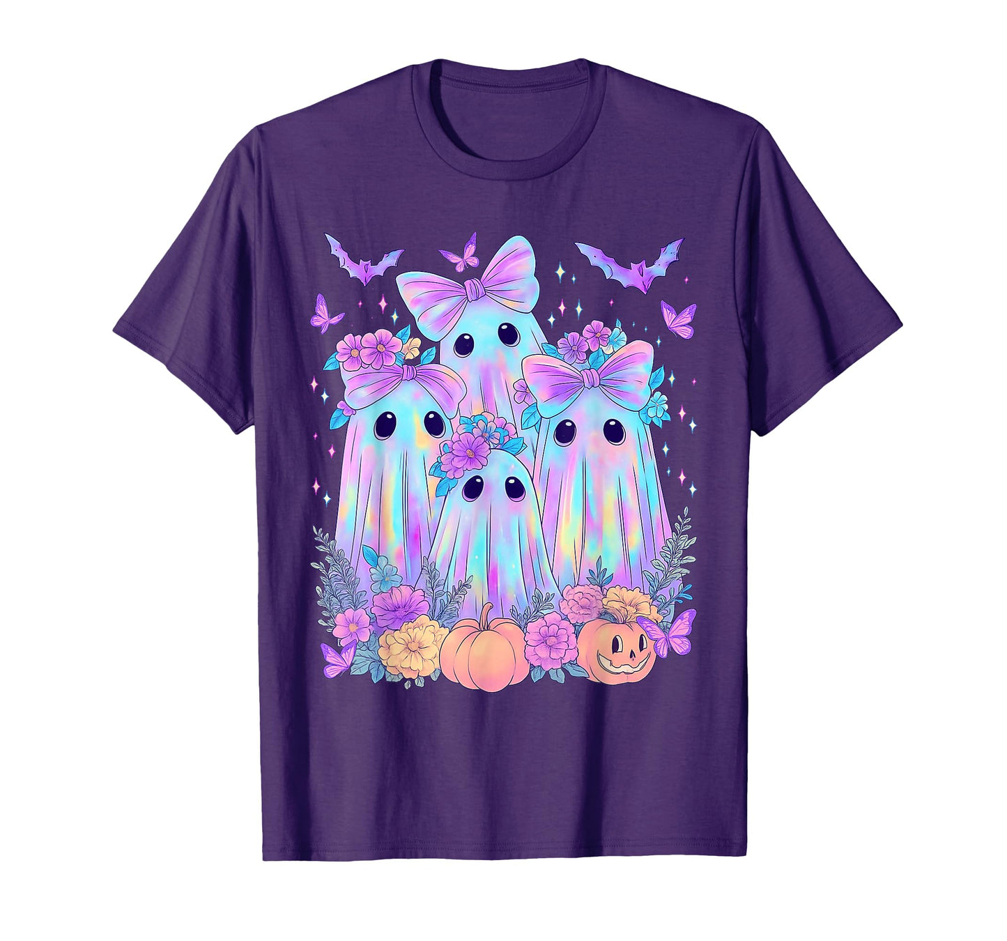 Retro Floral Ghost Coquette Pumpkin Halloween Ghost Girl Kid T-Shirt