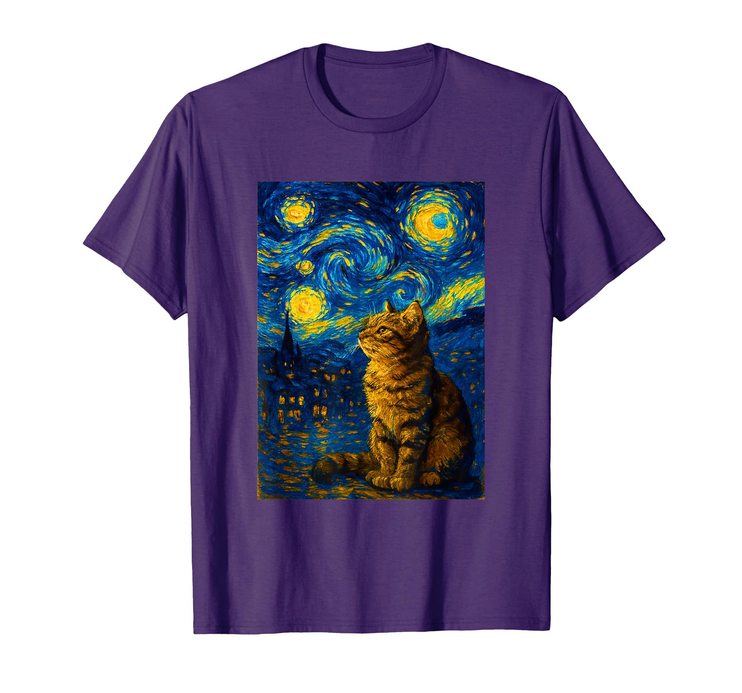 Swirling Sky Cat Painting Art Funny Graphic Vintage T-Shirt
