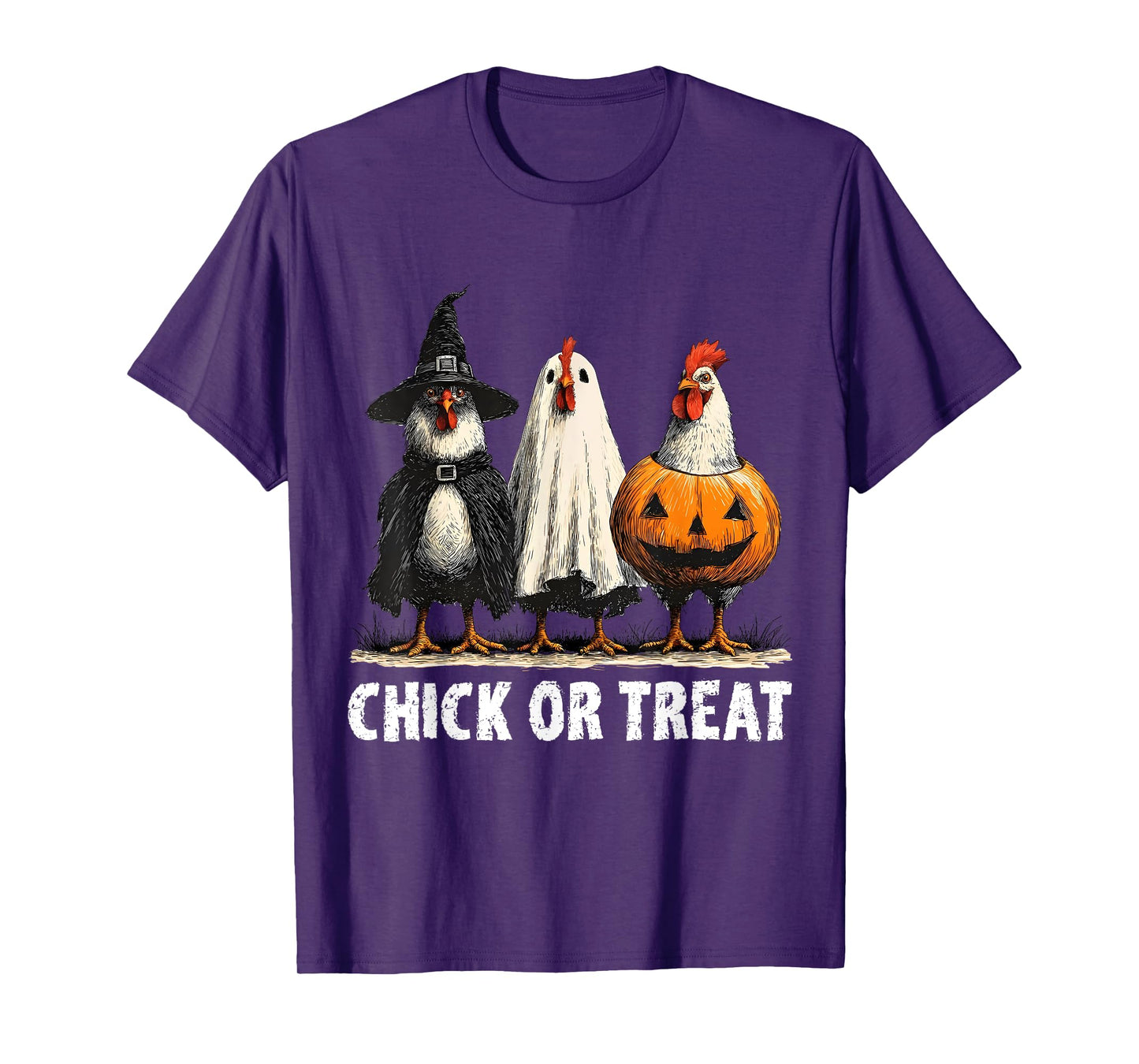 Horror Funny Chick Or Treat Chickens Ghost Witchy Halloween T-Shirt