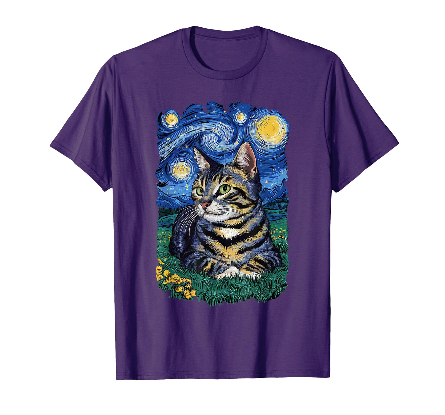 Van Gogh Cat Gifts Tabby Cat Owners Cat Lady Black Men Cat T-Shirt