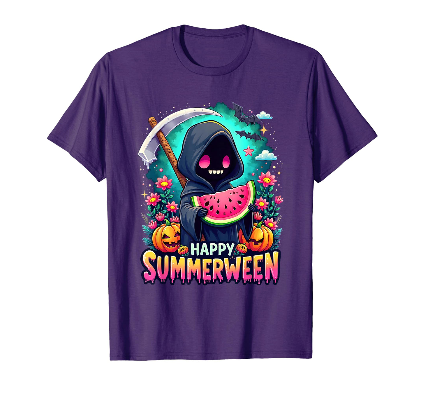 Happy Summerween Skeleton Jack-o-lantern Summer Watermelon T-Shirt