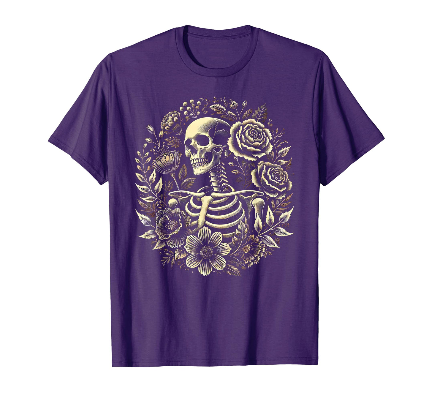 Floral Skeleton Flowers Goth Occult Death Dark Aesthetic T-Shirt